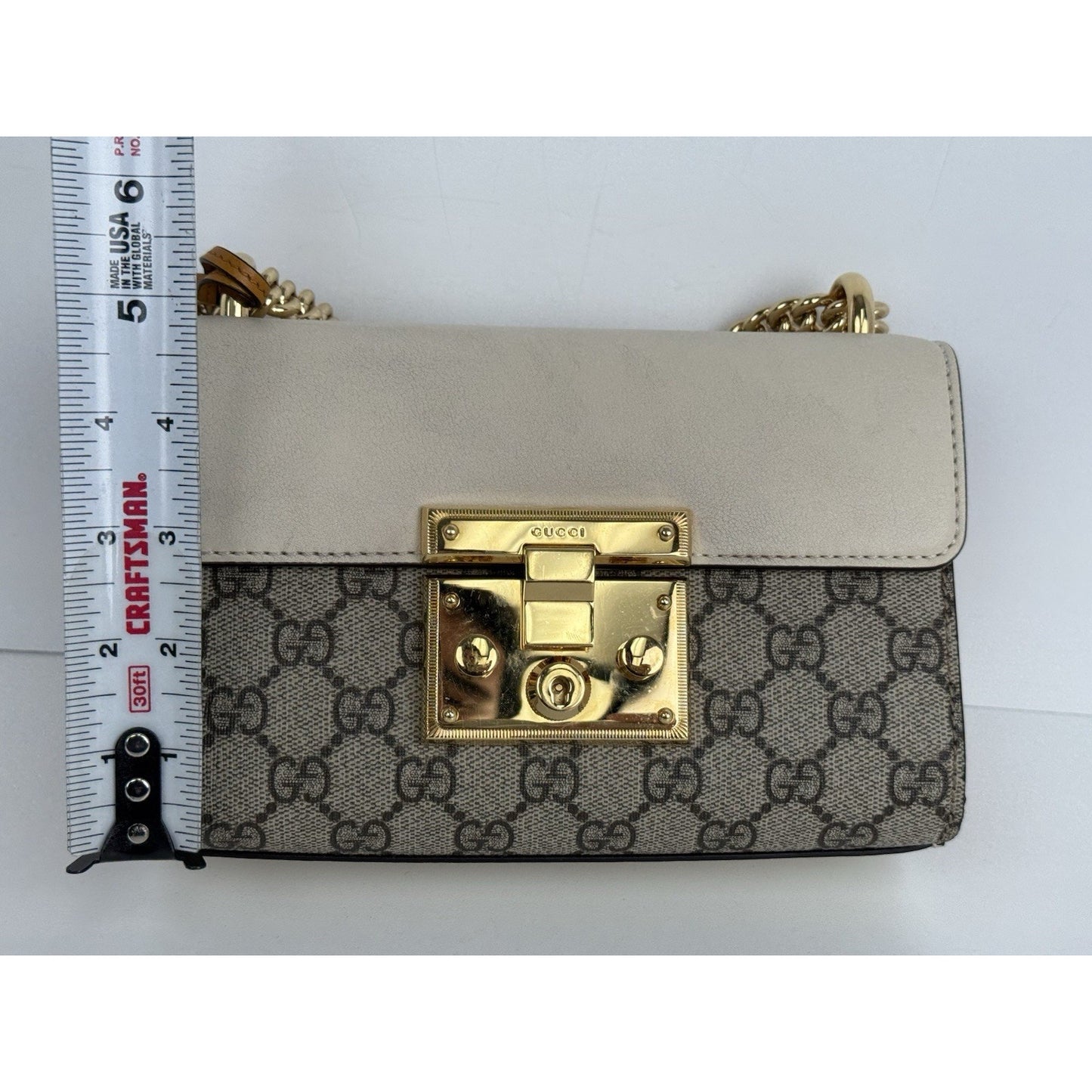 Gucci GG Supreme Monogram Small Padlock Shoulder Bag Beige with Gold Hardware