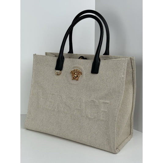 VERSACE La Medusa Beige canvas LARGE TOTE BAG