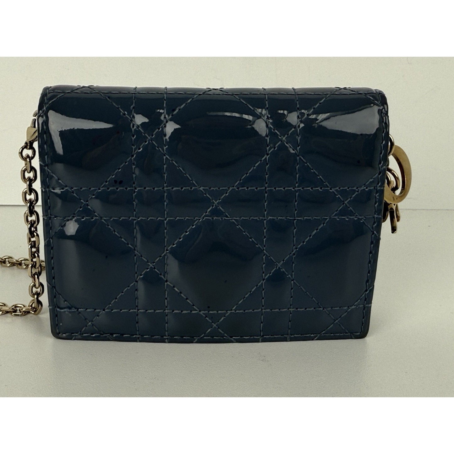 Christian Dior Lady Dior Nano Card Holder Chain Pouch Cannage Quilt Patent Purse