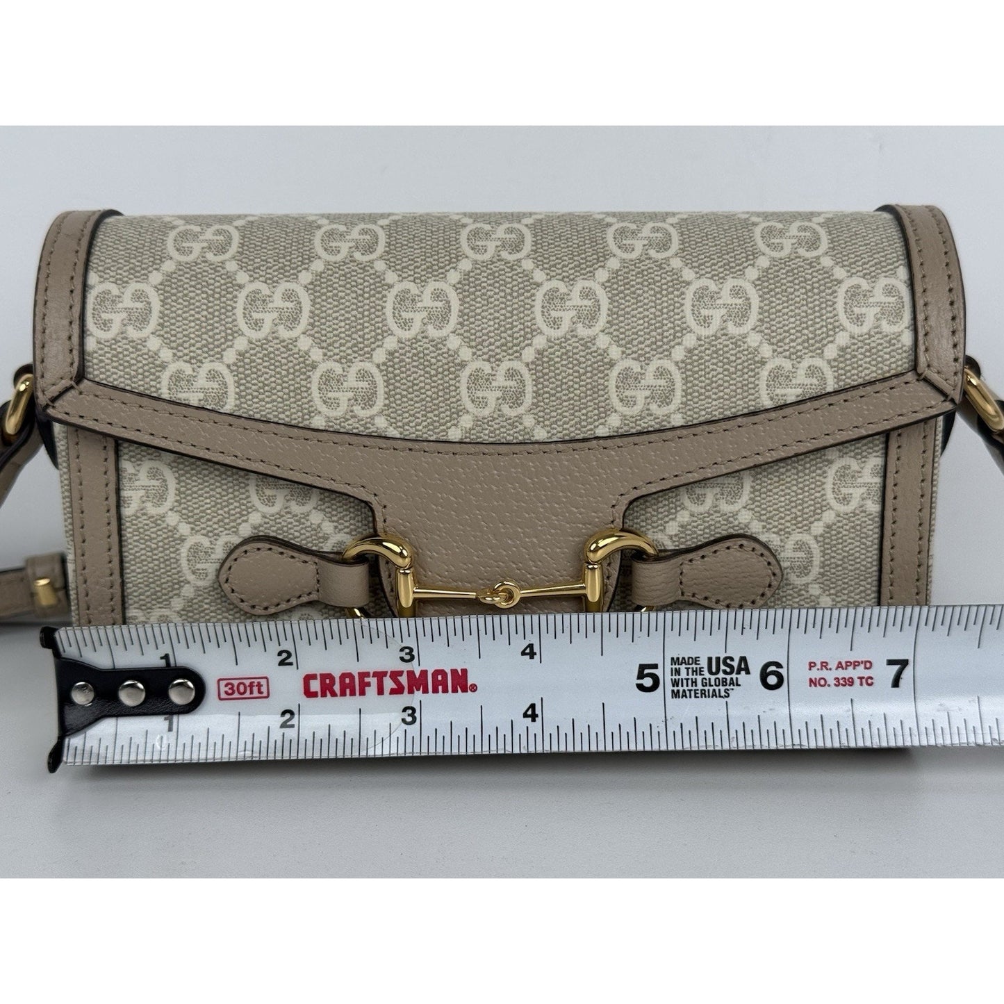 Gucci GG Supreme Monogram Textured Dollar Calfskin Horsebit Shoulder Bag