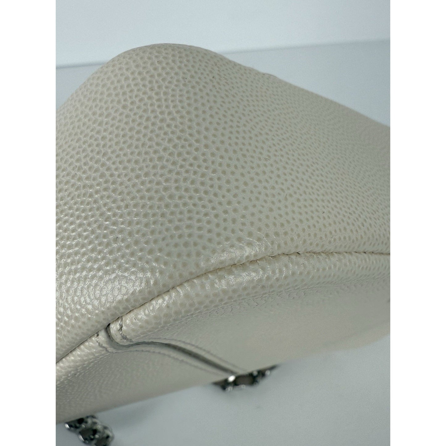 Chanel Macro Flap Bag Chevron Beige Caviar Leather Women's Bag