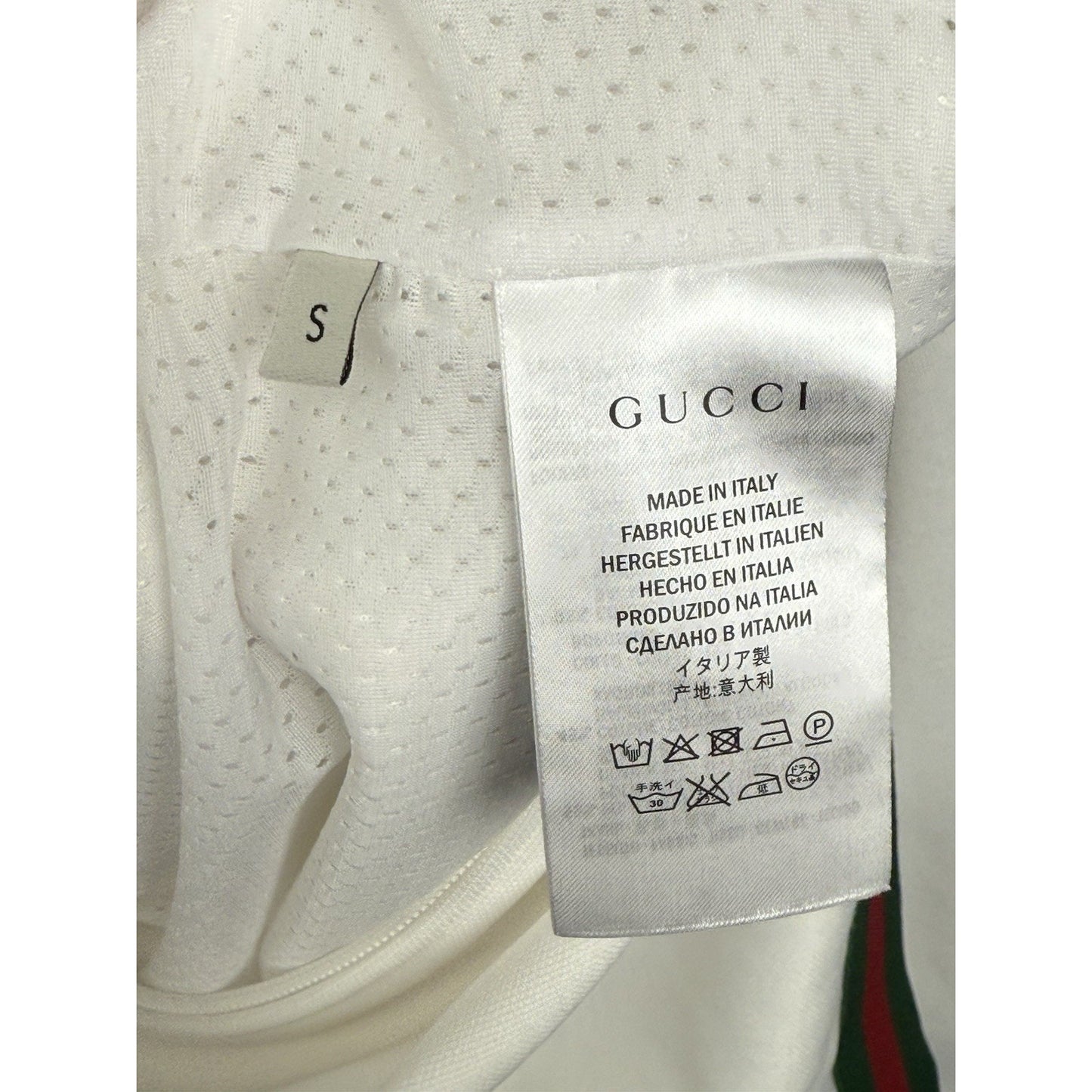 Gucci Men’s White Bomber Jacket with Green and Red Trim, Size S