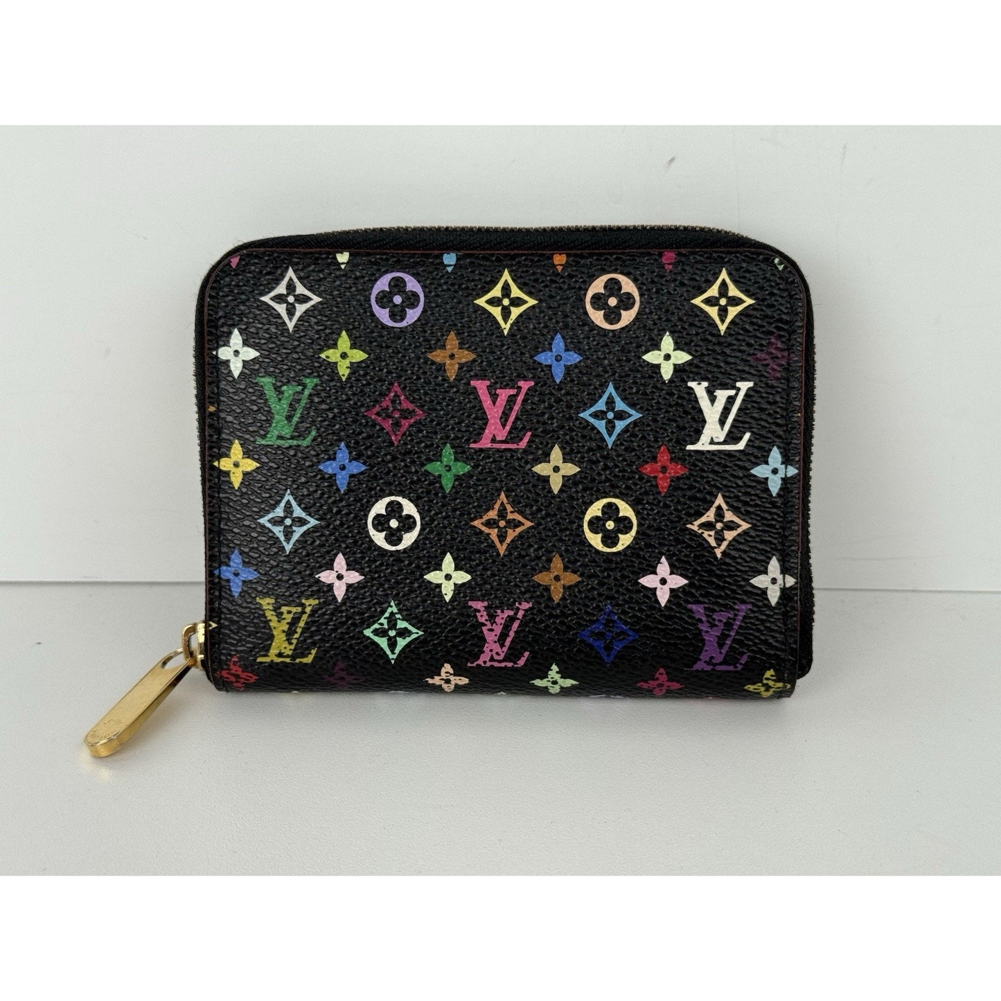 Louis Vuitton Multicolor Zippy Coin Purse Wallet Black with Gold Hardware