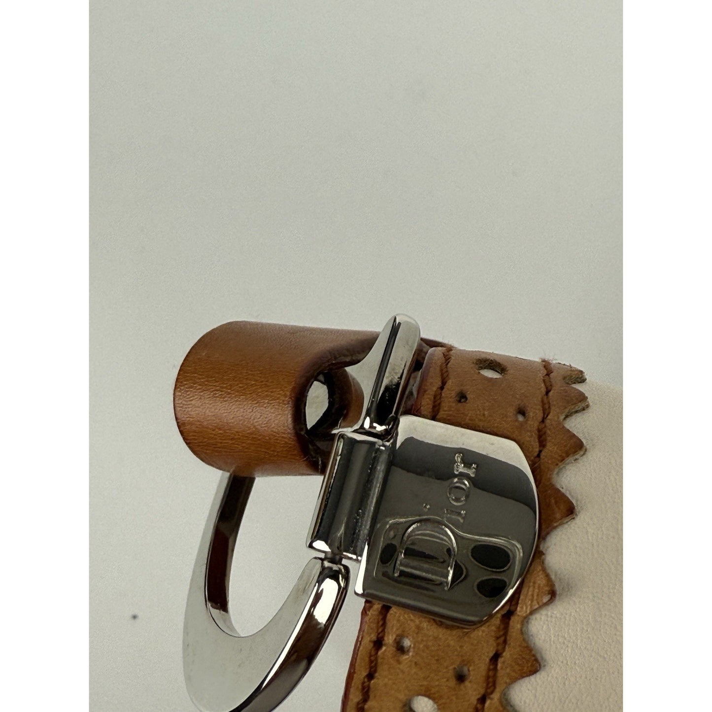Dior Tan/Off White Brogue Leather Faux Pearl D’Trick Baguette Bag