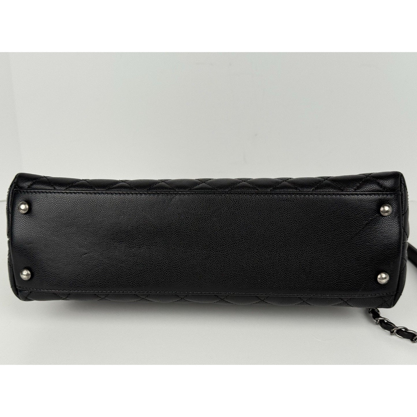 Chanel Caviar Lizard Quilted Larg Coco Handle Flap Black Top Handle Shoulder Bag