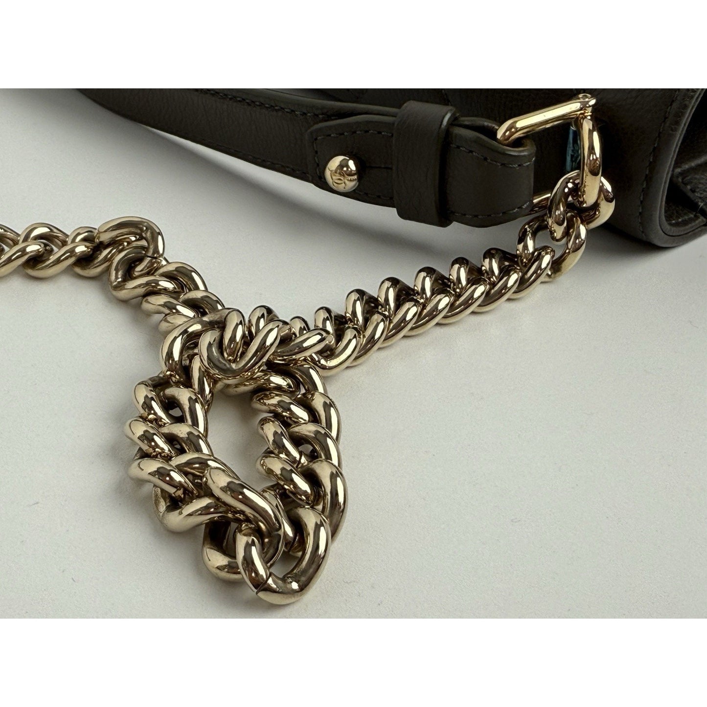 CHANEL CC Chain Shoulder Bag 2 Way Bag Calfskin Khaki Quilted Leather