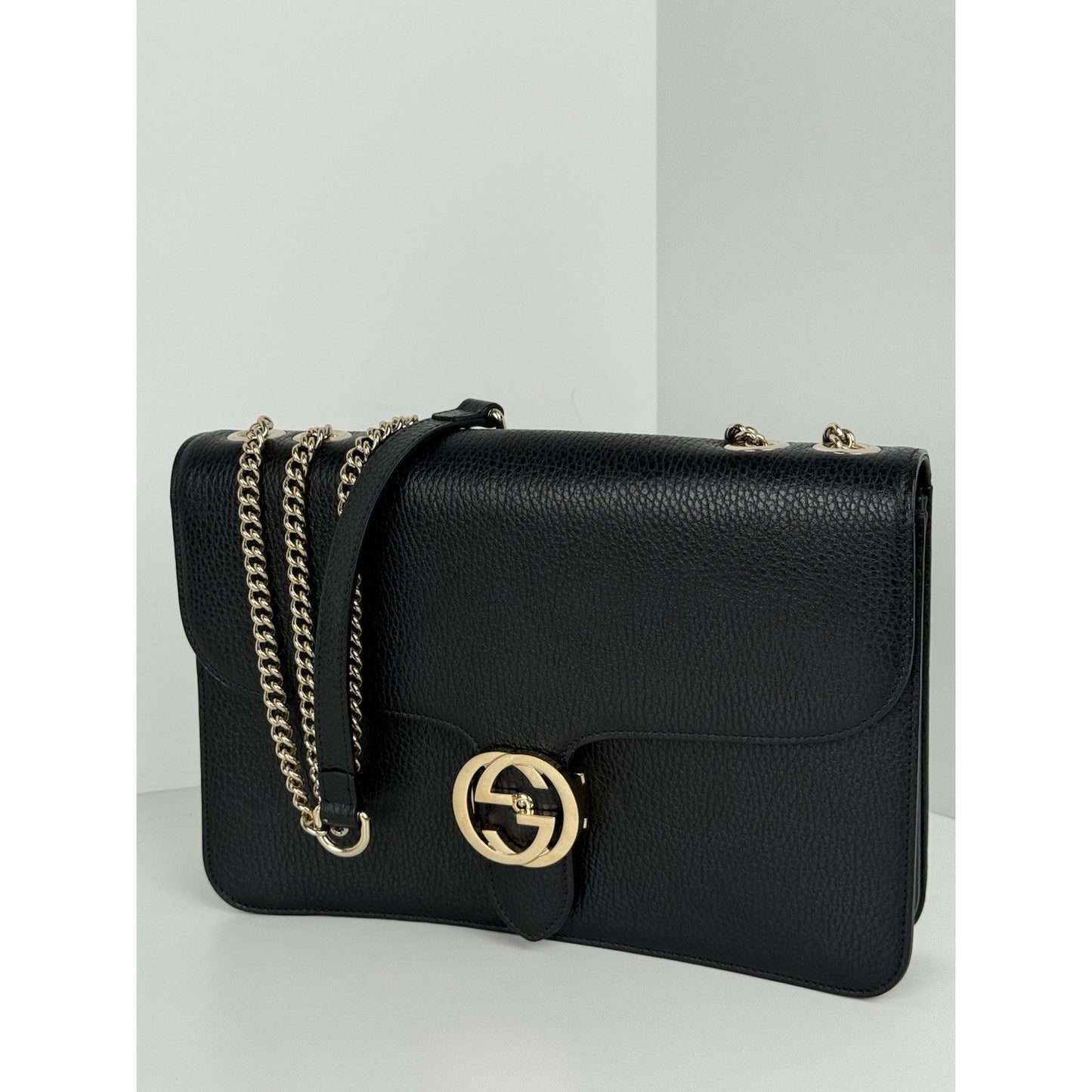 GUCCI Interlocking G Shoulder Bag Black Calfskin