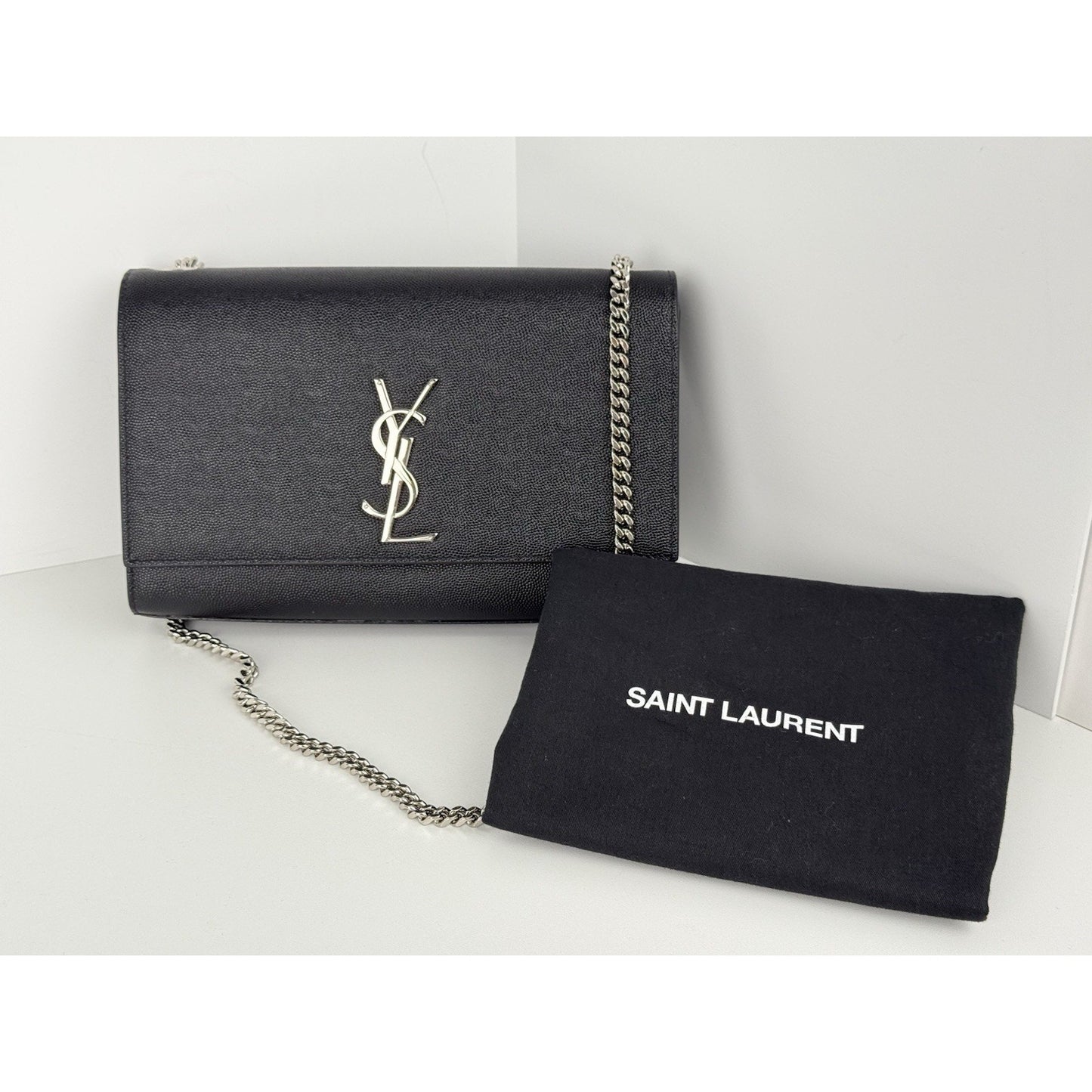 Saint Laurent Kate Grained Black Leather Chain Strap Shoulder Bag