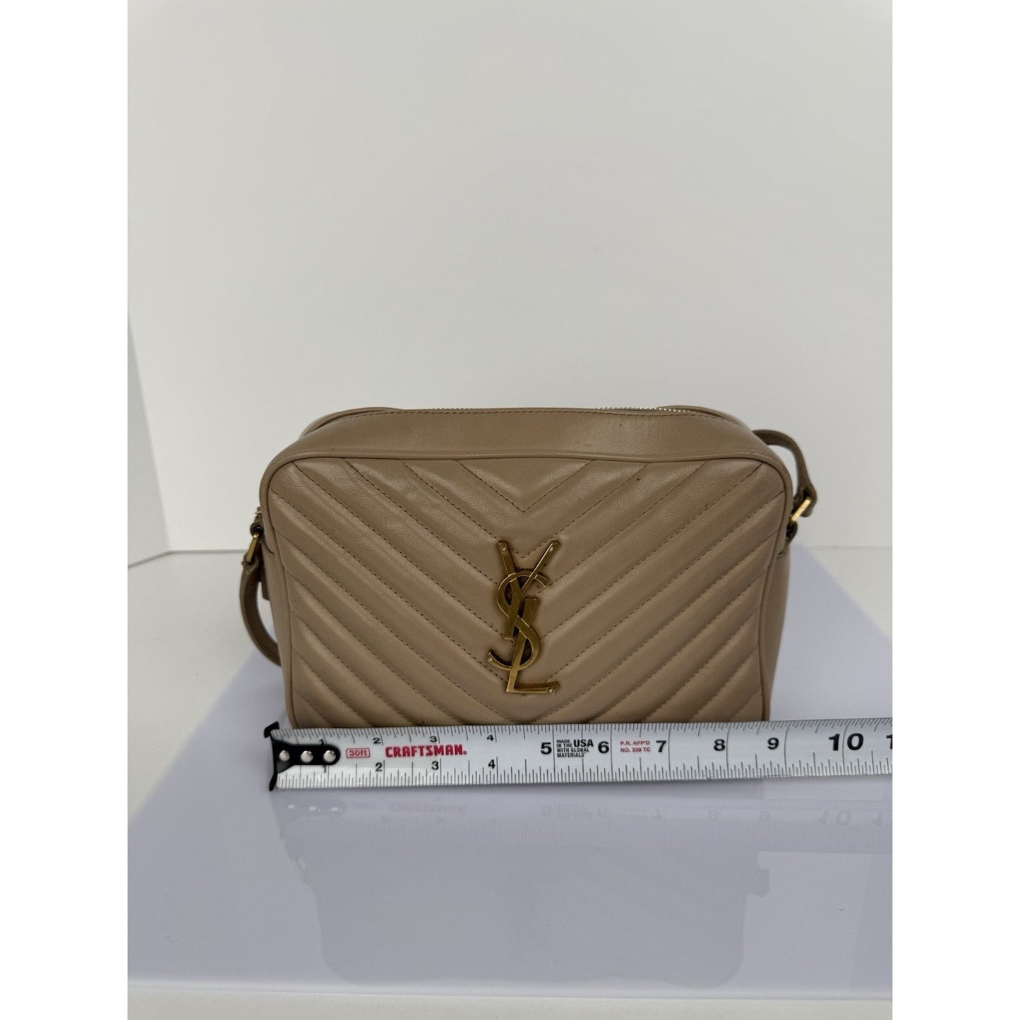 Saint Laurent Camera Bag Calfskin Matelasse Monogram Lou Beige