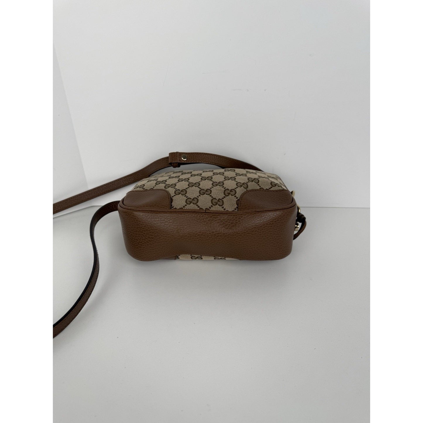Gucci Camera Bag Beige Canvas Brown Leather Shoulder Bag