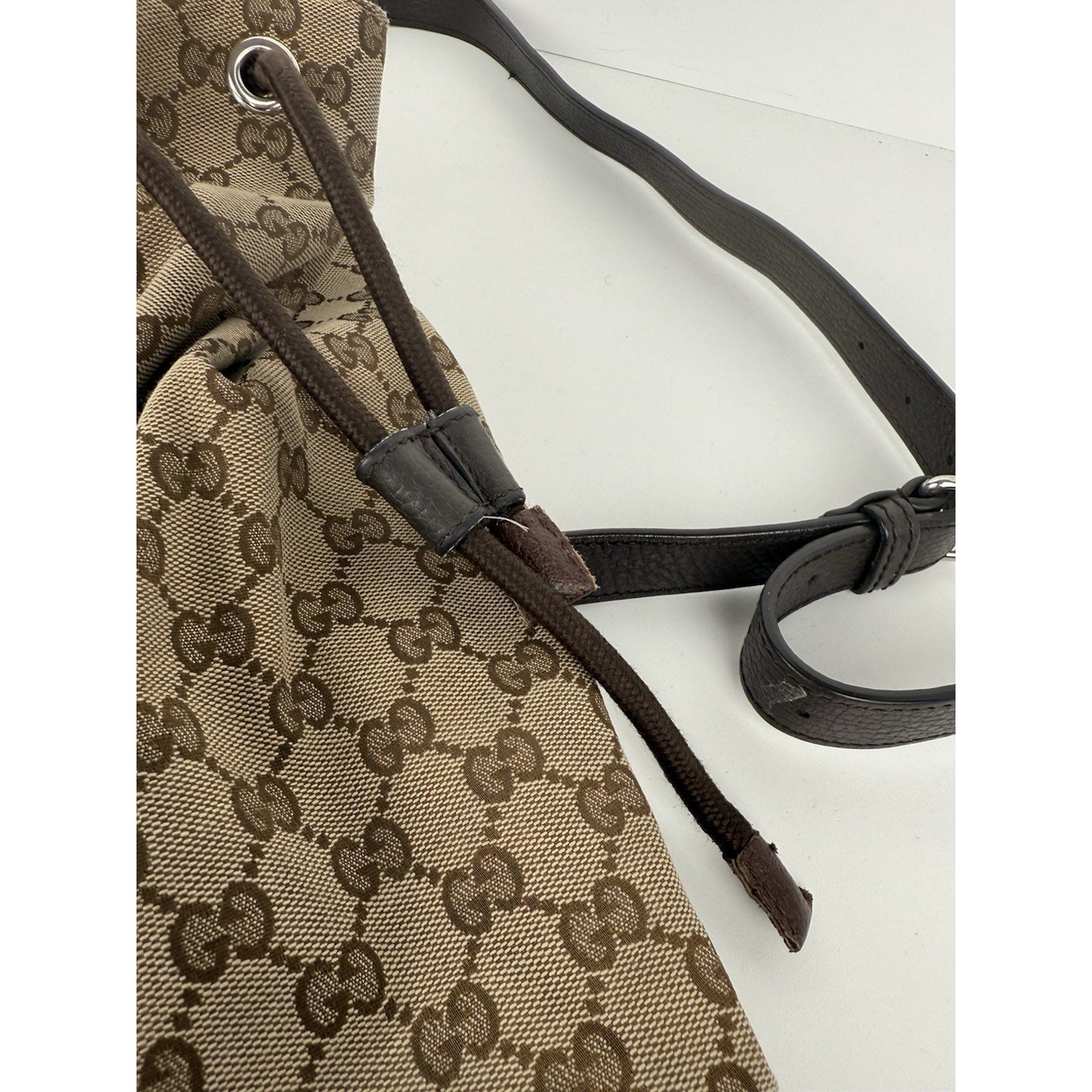 Gucci GG Brown Canvas Bucket Backpack