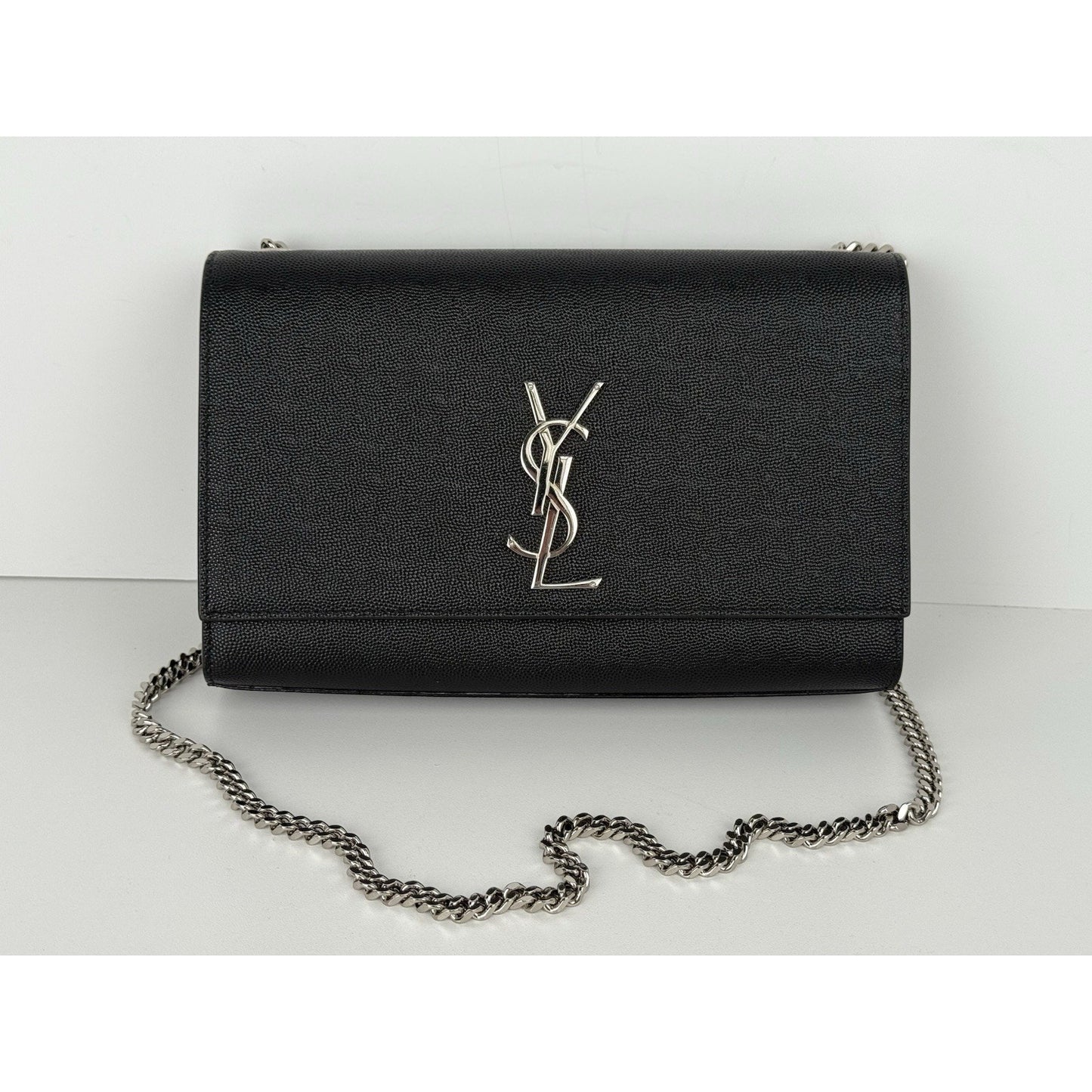 Saint Laurent Kate Grained Black Leather Chain Strap Shoulder Bag