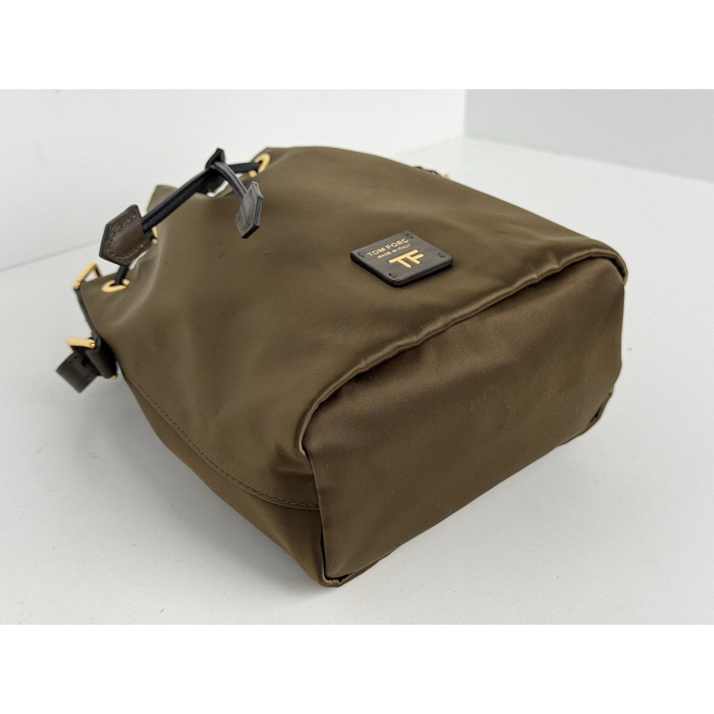 Tom Ford Small Disco Bucket Bag Nylon Khaki Green with Gold Hardware