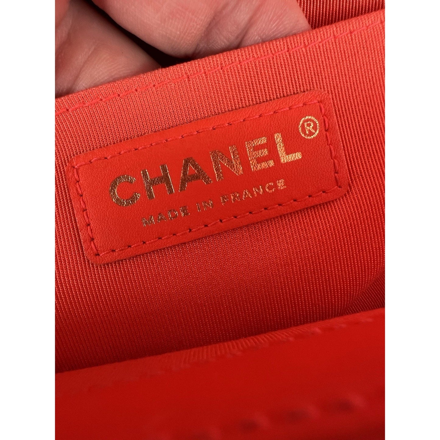 CHANEL Patent Quilted Medium Boy Flap Orange Shoulder Bag (2015-2016)