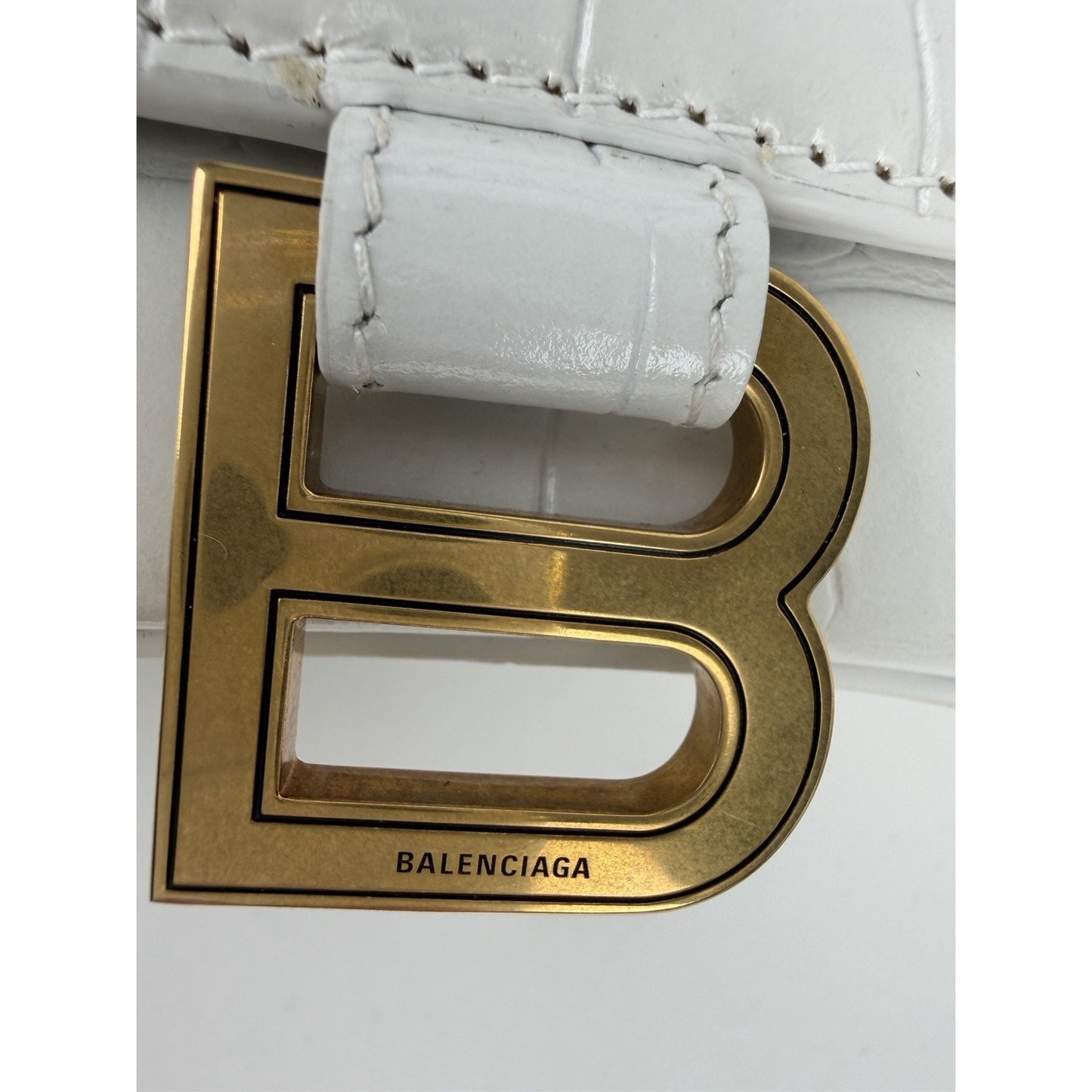 Balenciaga Small Hourglass Bag in White Crocodile-Embossed Leather S18