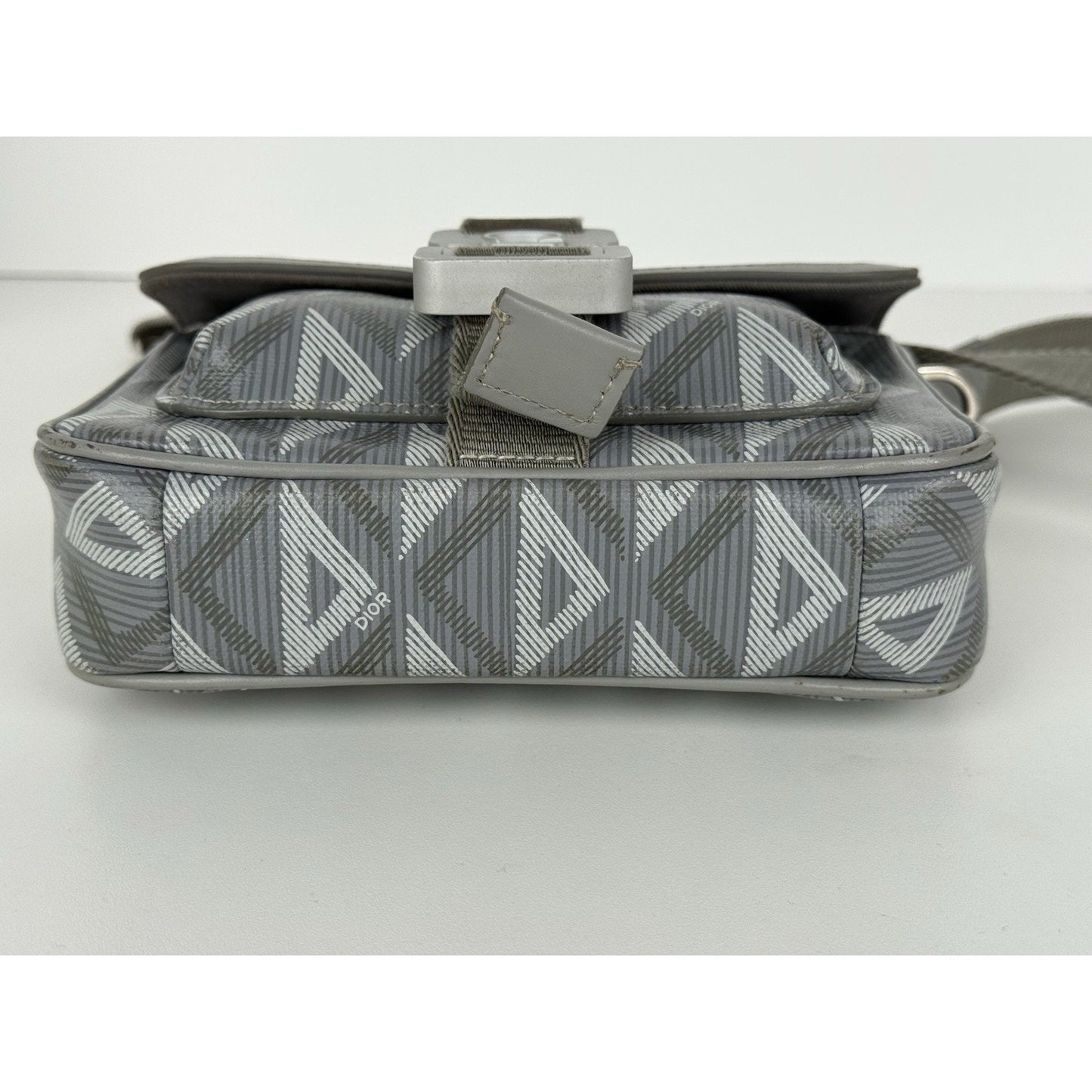 Christian Dior Hit the Road Flap Crossbody Bag CD Diamond Coated Gray Canvas