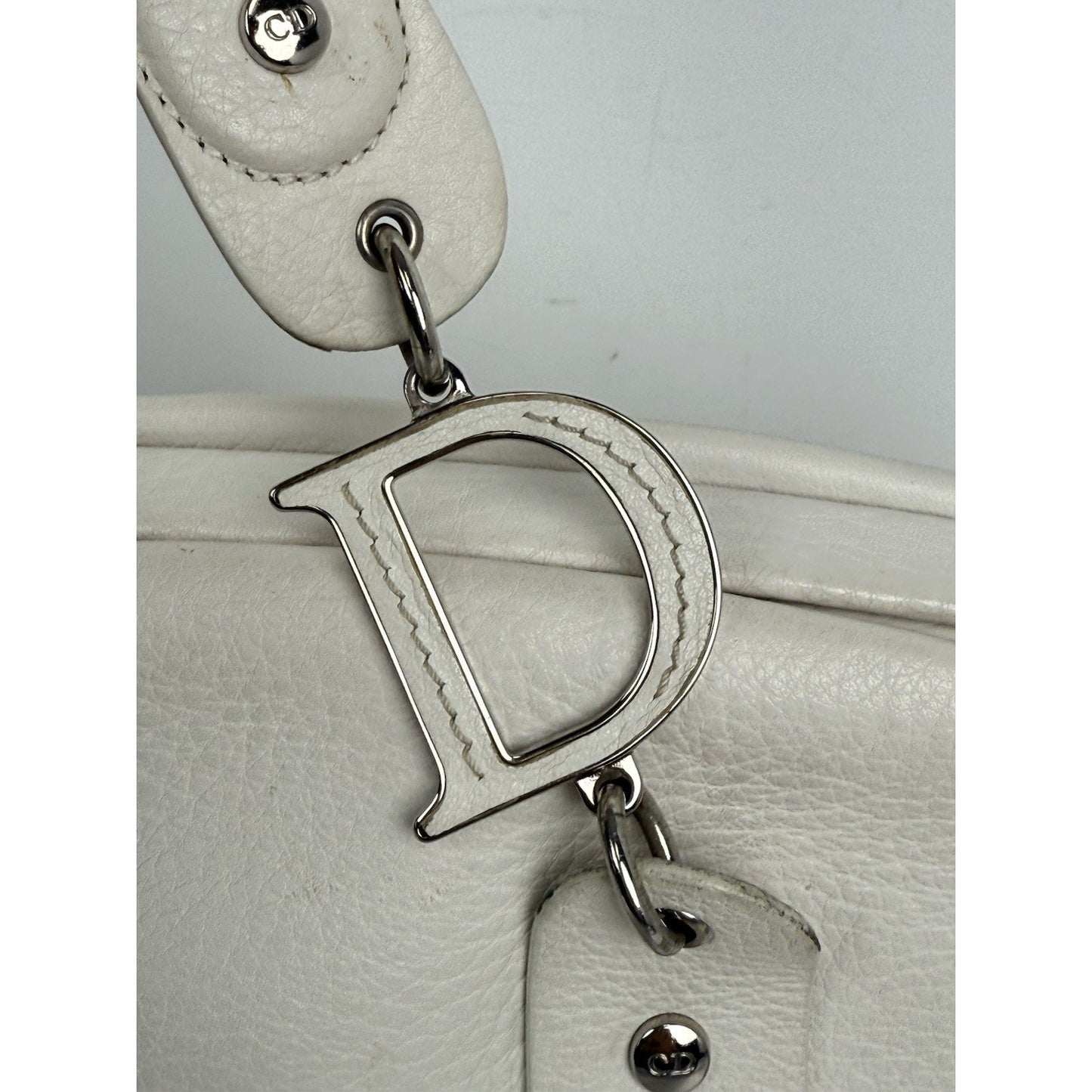 CHRISTIAN DIOR Leather Charm Satchel White