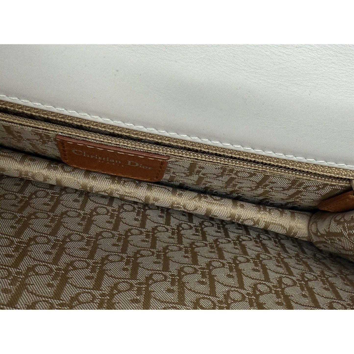 Dior Tan/Off White Brogue Leather Faux Pearl D’Trick Baguette Bag