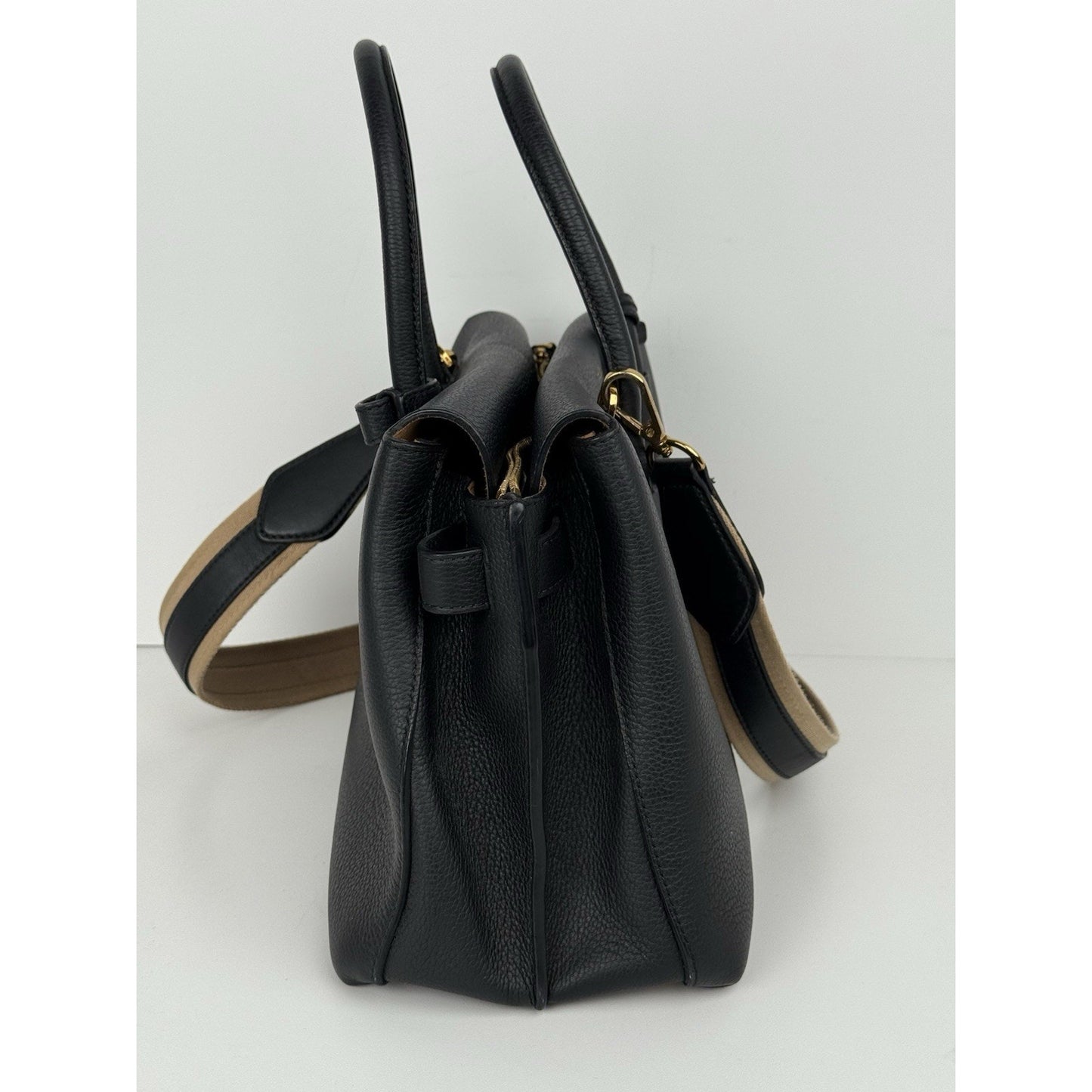 MCM Metallic Grained Black Calfskin Medium Milla Tote Spike Silver