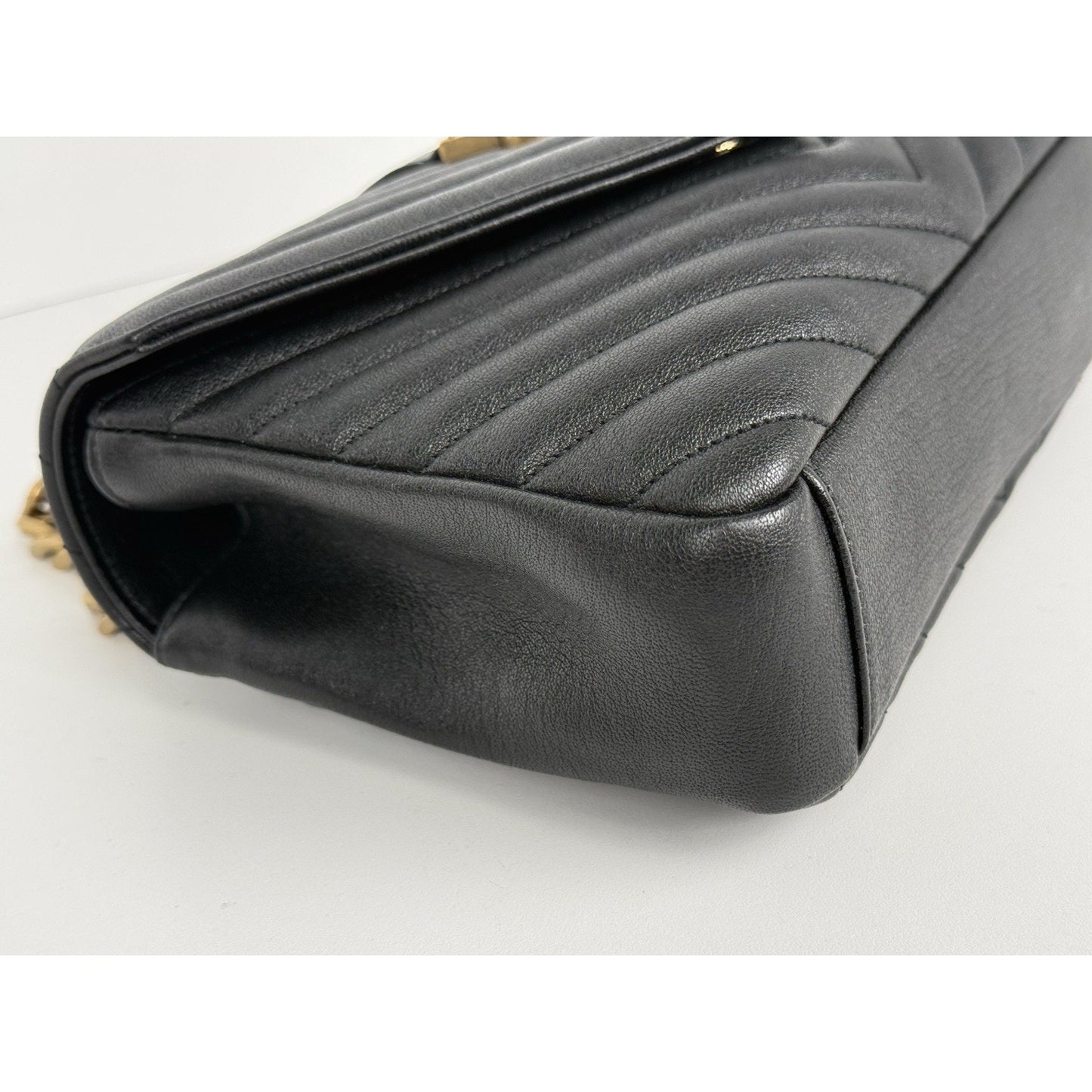 Saint Laurent Medium College Bag Chevron Quilted Black Leather