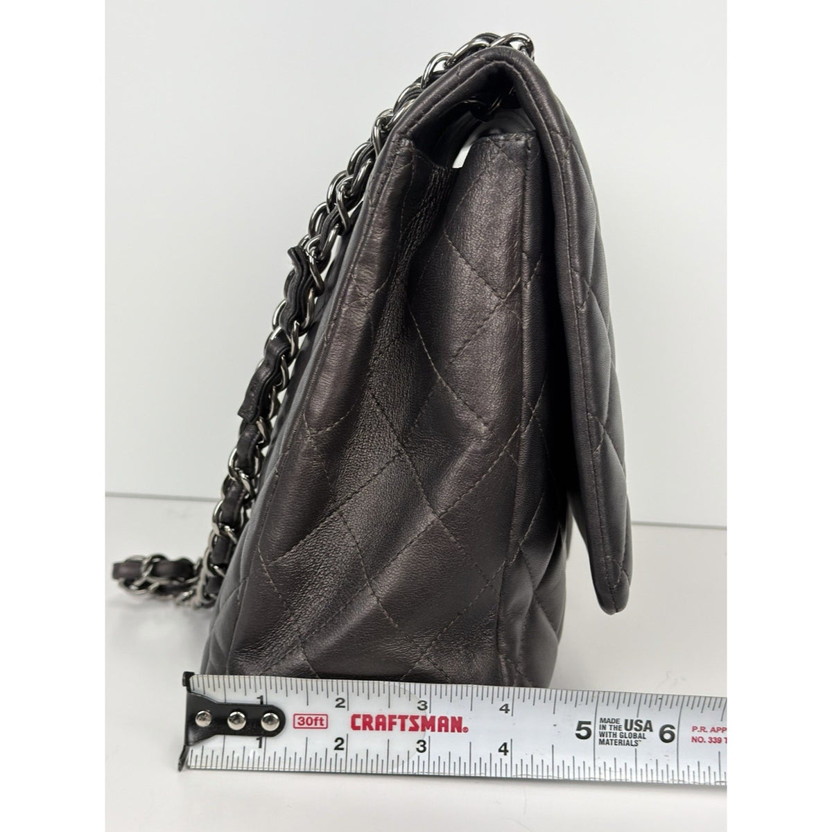 Chanel Classic Flap Bag Maxi in Metallic Dark Grey Quilted Leather 2009-2010 F-3
