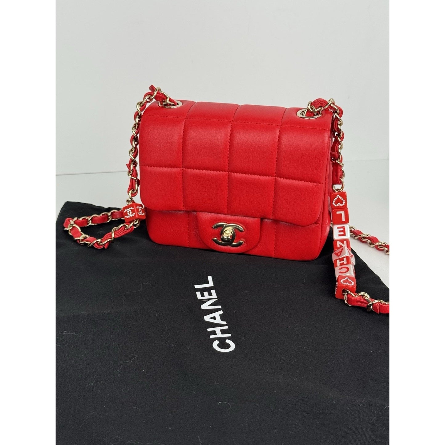 Chanel Lambskin Resin Crystal Square Quilted Monacoco Mini Flap Red C-6