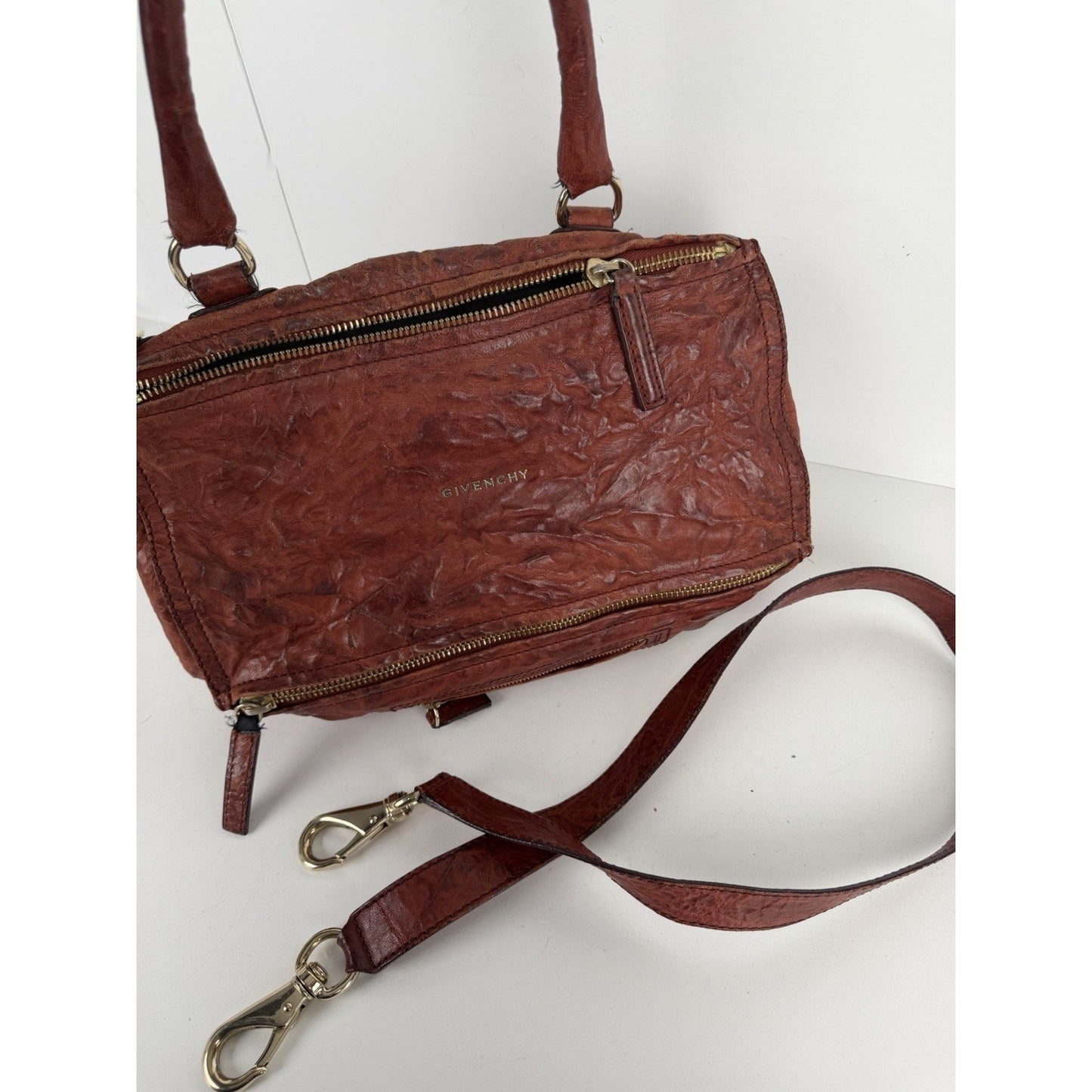 Givenchy Pandora Shoulder Bag Medium in Brick Wrinkled Sheepskin Leather S-08