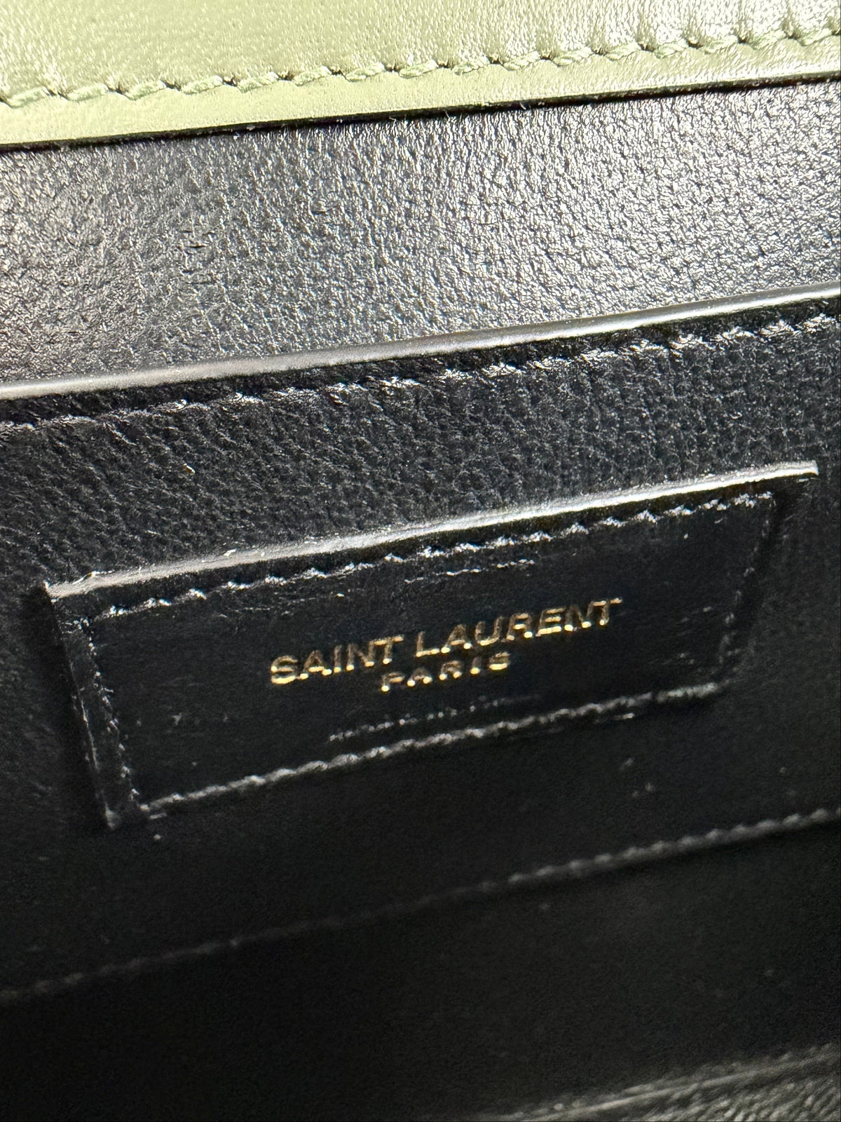Saint Laurent Cassandra Mini Top Handle Bag in Sage Green Leather YS04