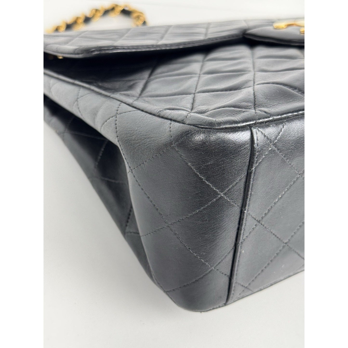 Chanel Vintage Maxi Single Flap Bag Black Lambskin Leather B-6