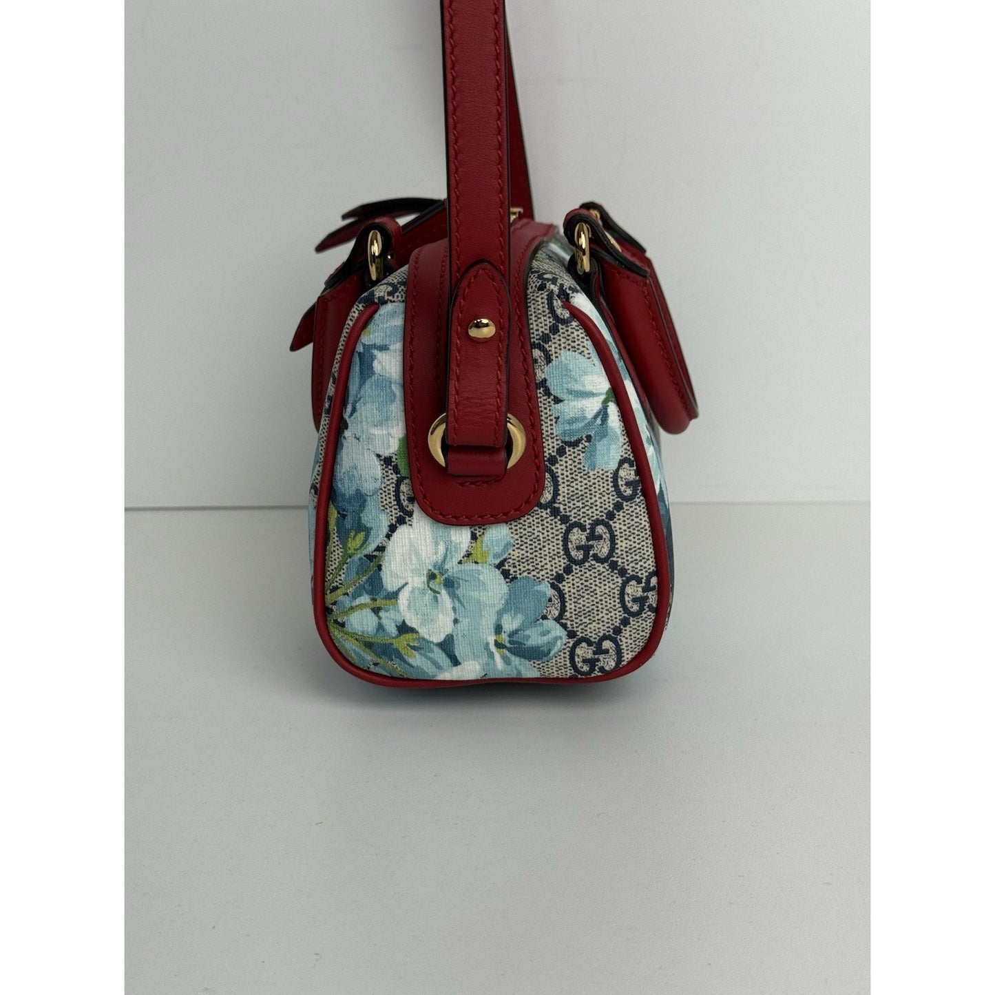 Gucci GG Supreme Blooms Boston Mini Bag with Top Handle and Crossbody Strap