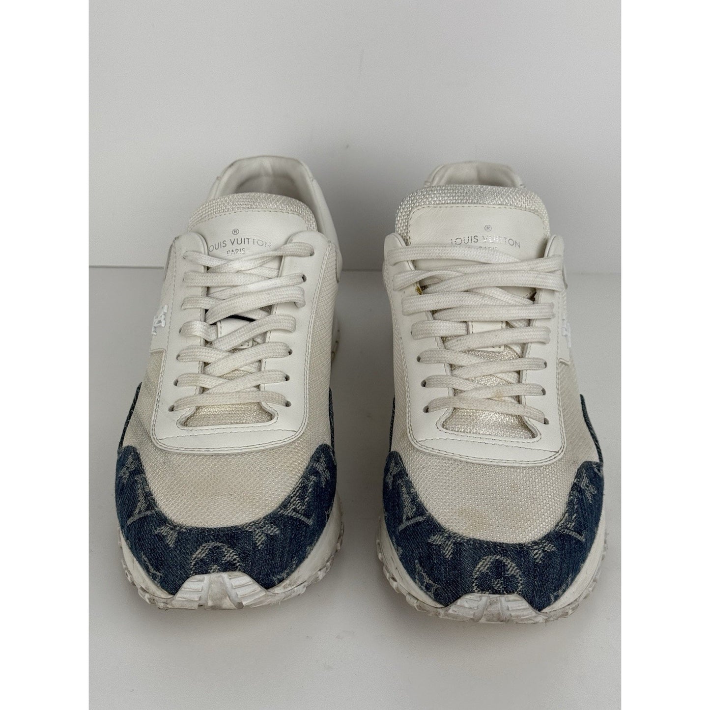 Louis Vuitton White Leather LV Denim Monogram Men's Sneakers Size 9