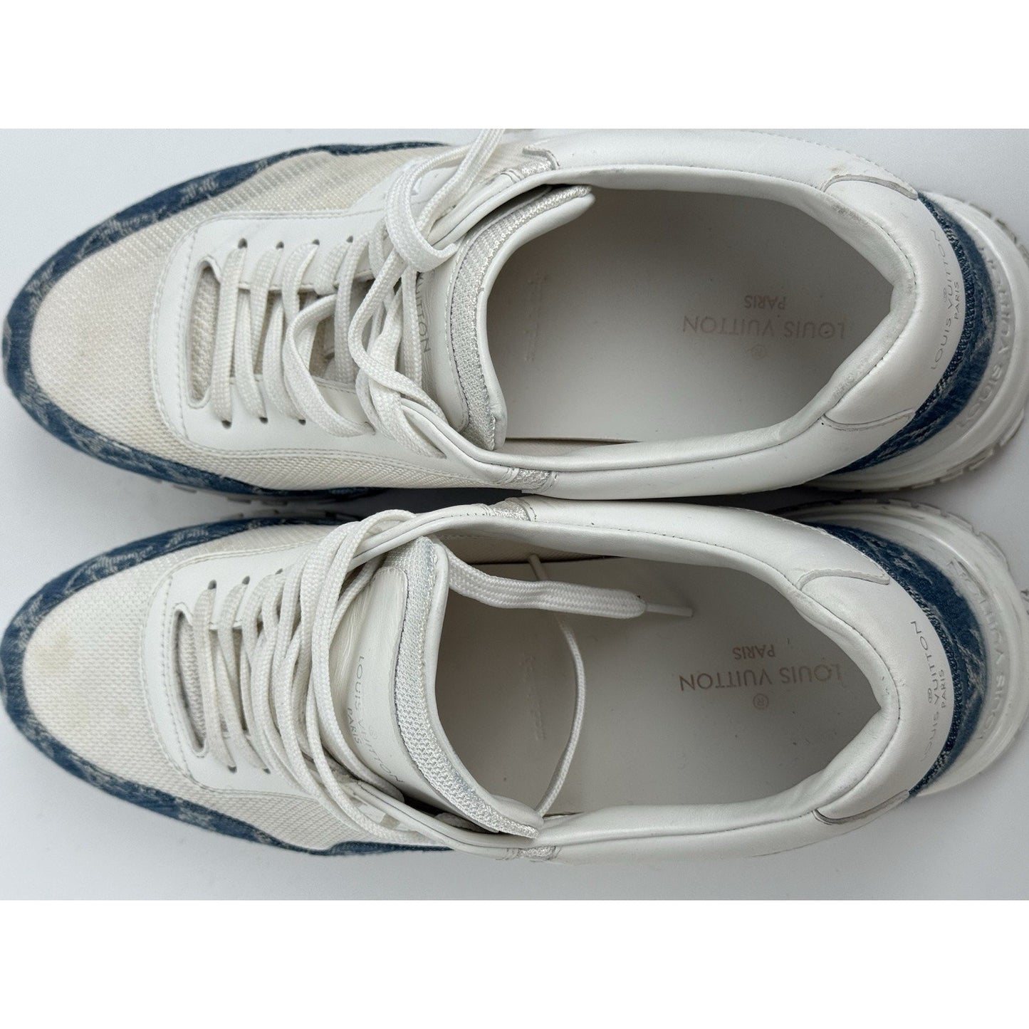 Louis Vuitton White Leather LV Denim Monogram Men's Sneakers Size 9