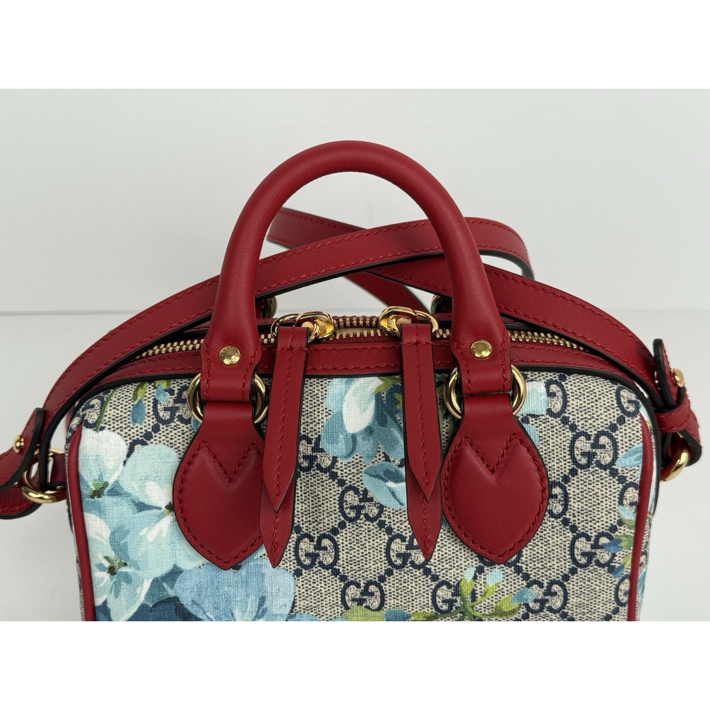 Gucci GG Supreme Blooms Boston Mini Bag with Top Handle and Crossbody Strap
