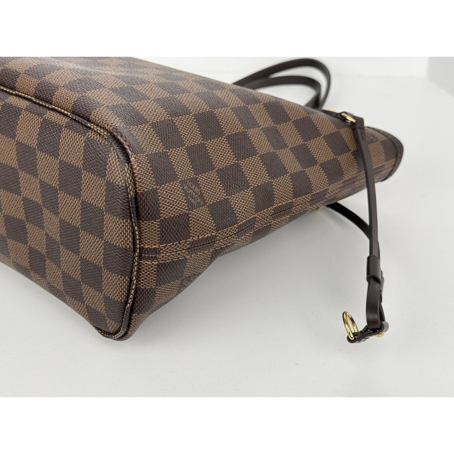 Louis Vuitton Neverfull PM Damier Ebene Canvas Tote Brown with Gold Hardware
