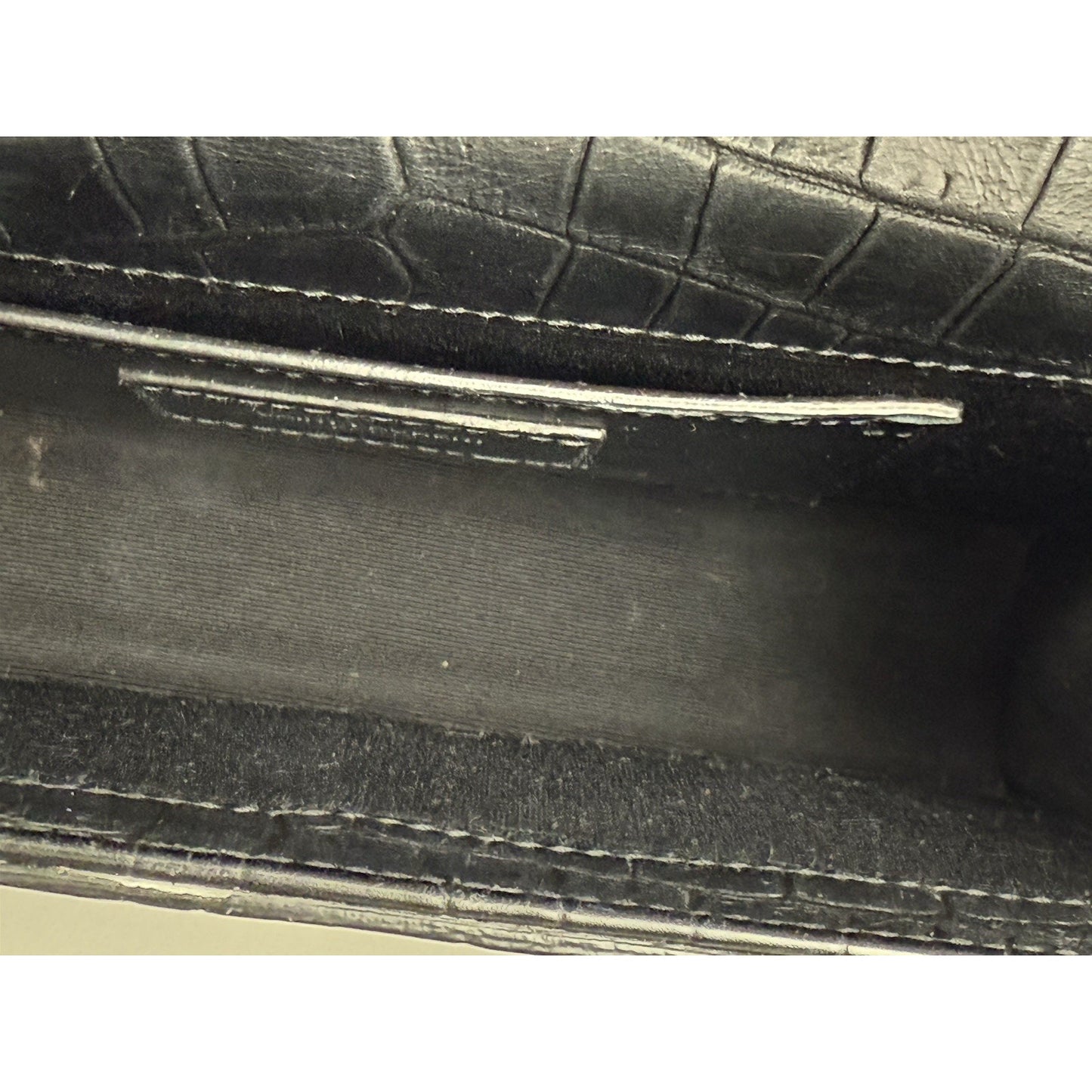 SAINT LAURENT Calfskin Crocodile Embossed Medium Kate Tassel Crossbody Black