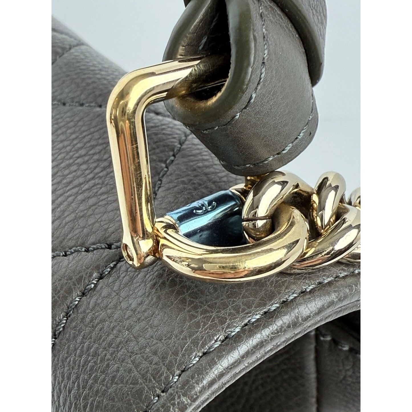 CHANEL CC Chain Shoulder Bag 2 Way Bag Calfskin Khaki Quilted Leather