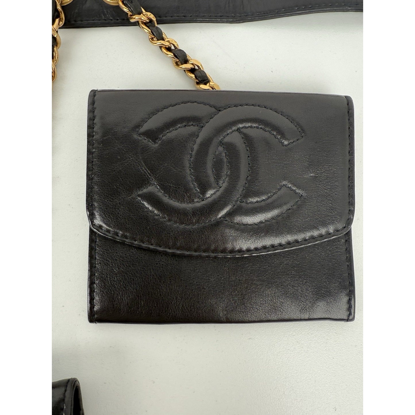 Chanel Vintage 1990 Waist Belt Multi Pouch Black Leather