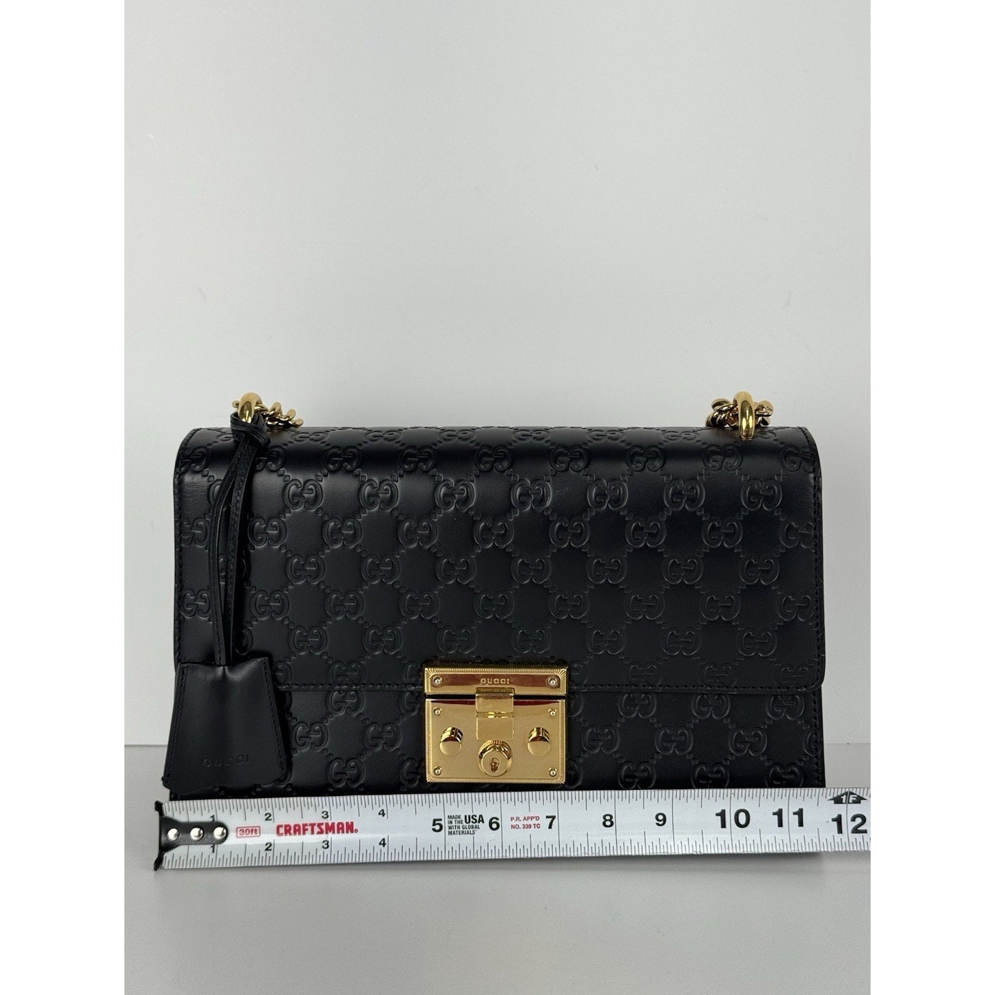 Gucci Padlock Shoulder Bag Black Guccissima Leather with Gold Hardware D-1