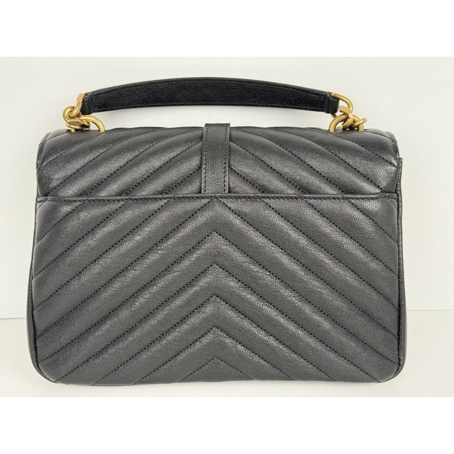Saint Laurent Medium College Bag Chevron Quilted Black Leather
