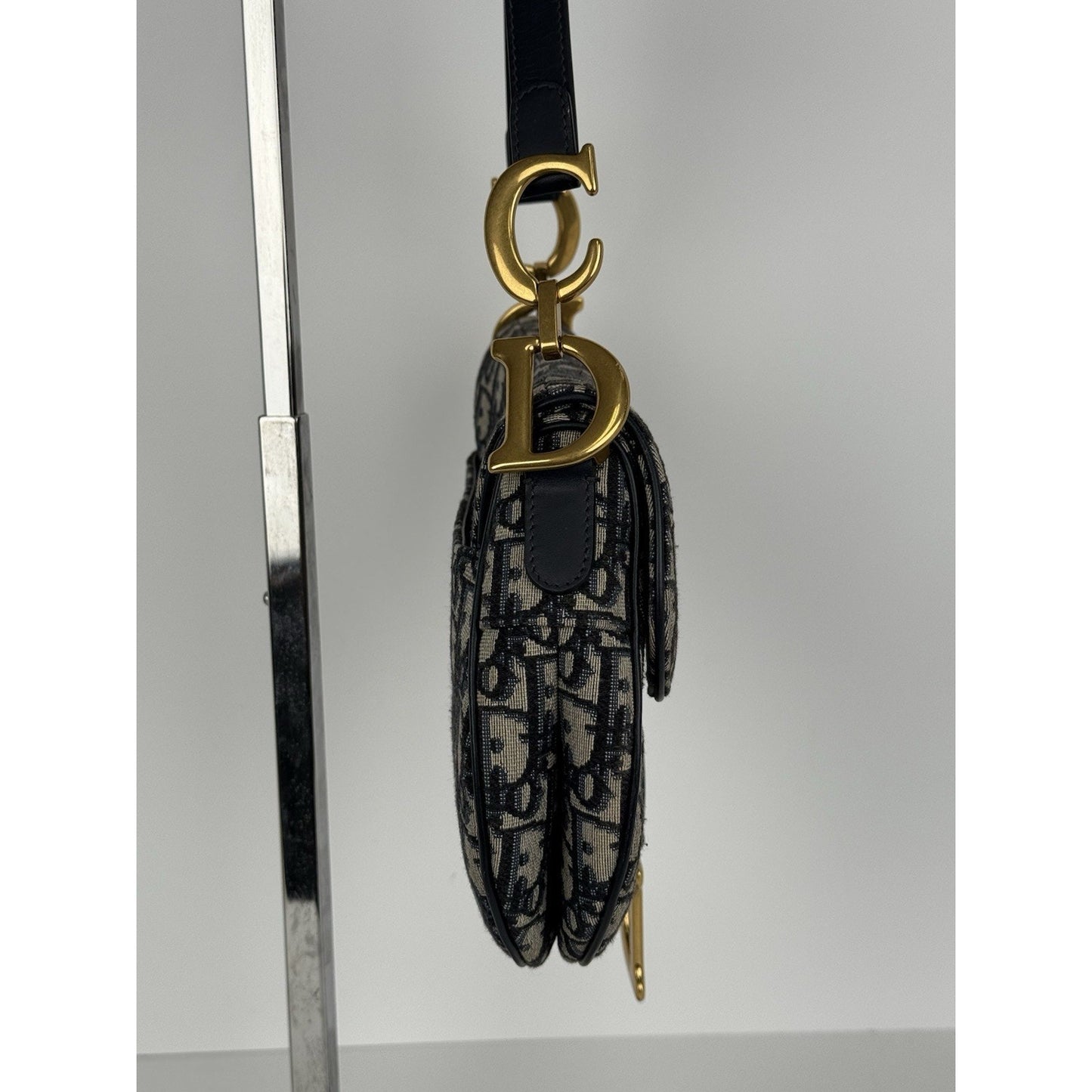 Christian Dior Oblique Jacquard Blue Canvas Saddle Women’s Shoulder Bag