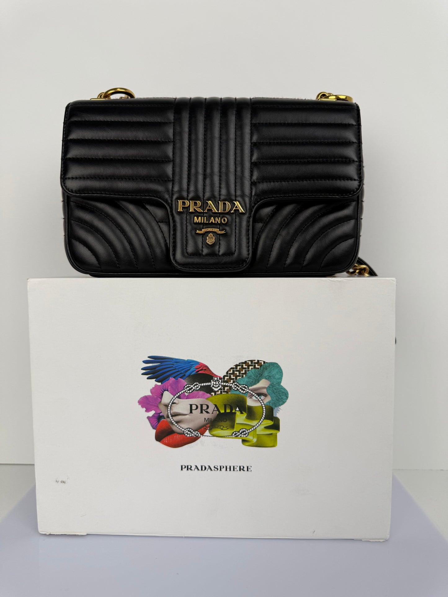 Prada Diagramme Black Leather Should Bag