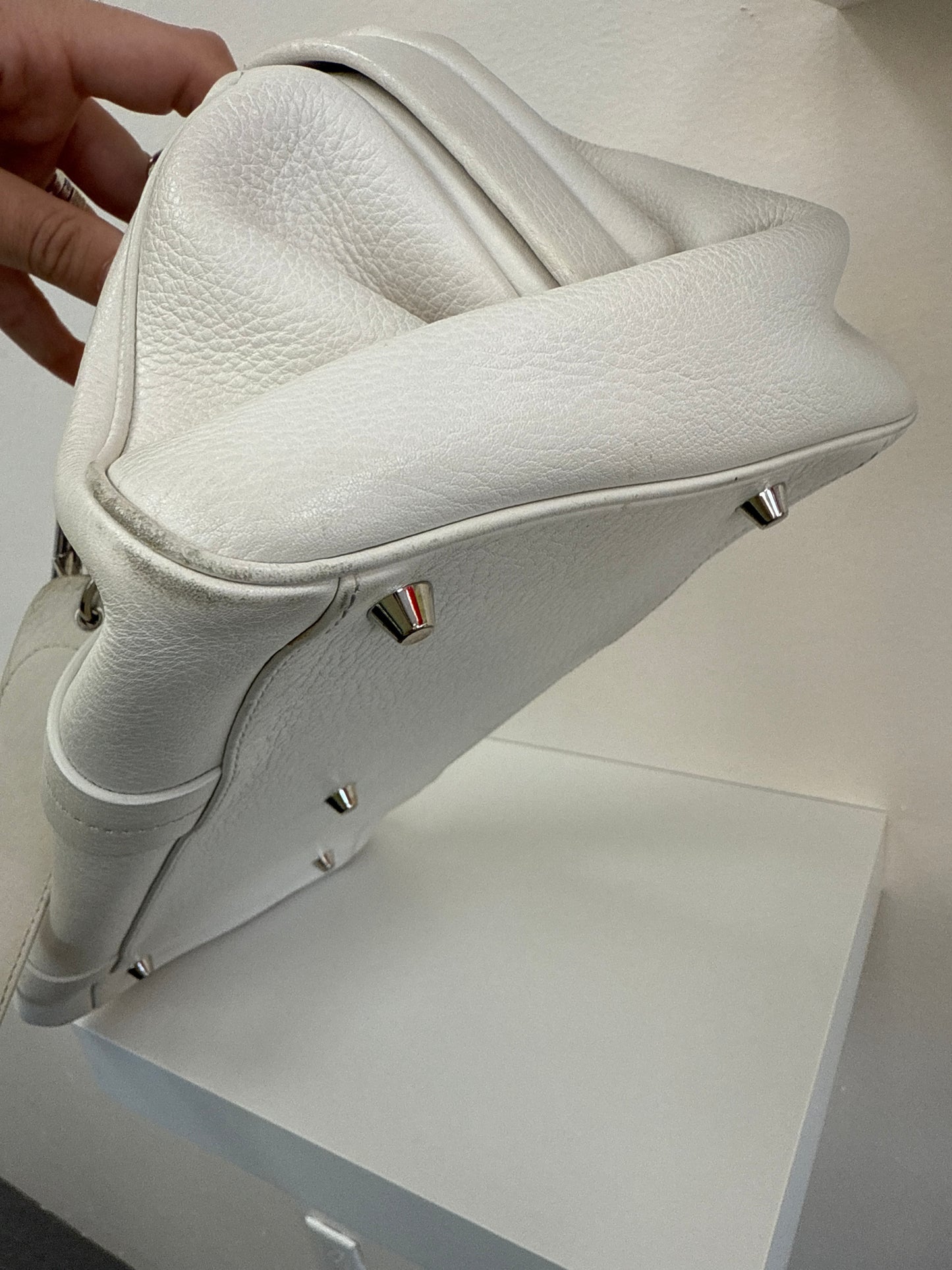 Christian Dior Vintage White Leather Top Handle Bag