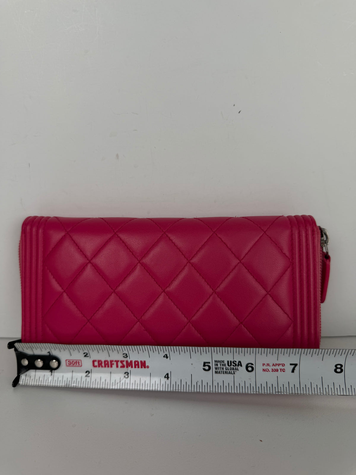 Chanel Boy Zip Around Wallet in Pink Quilted Lambskin Leather K3