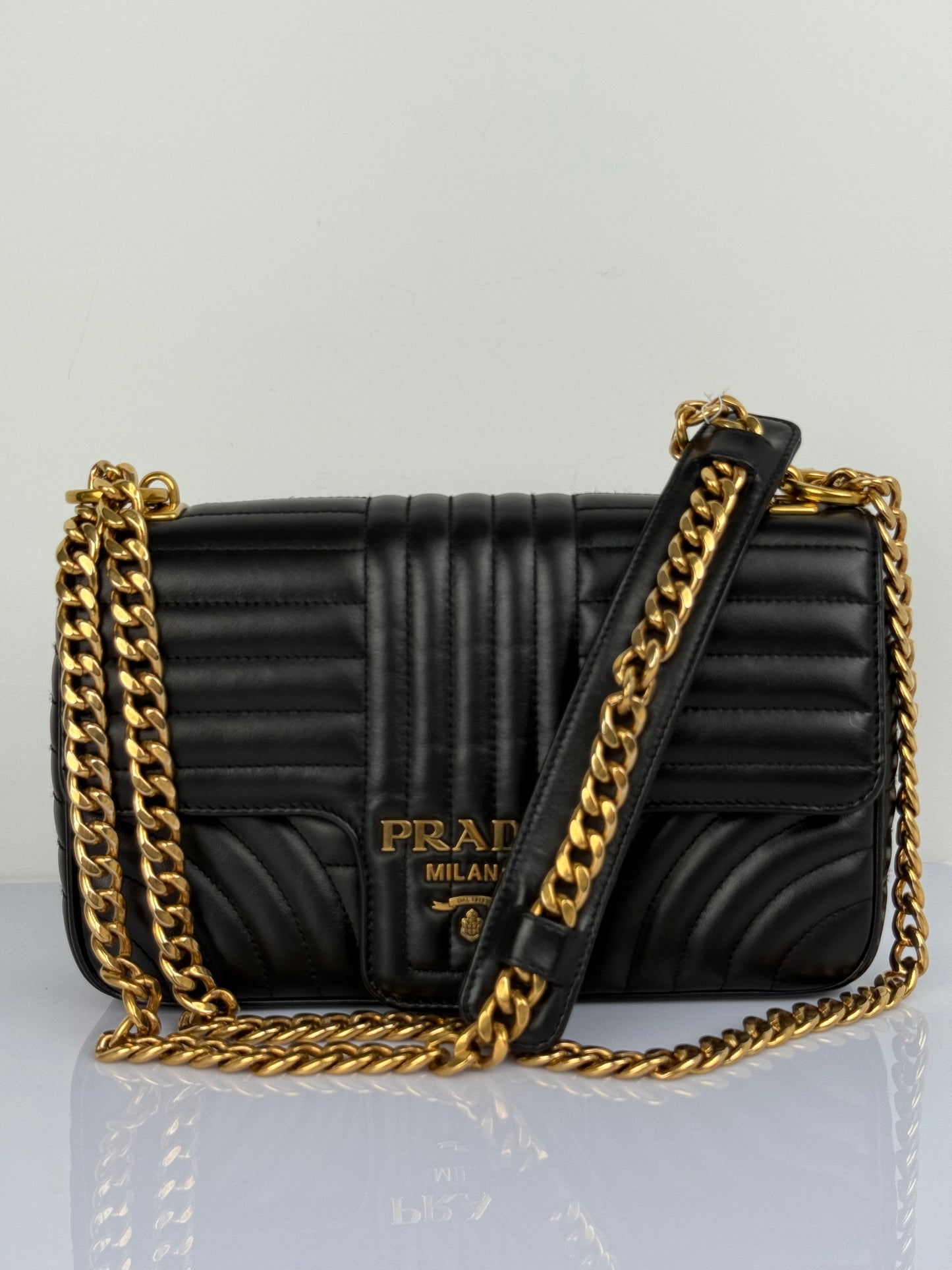 Prada Diagramme Black Leather Should Bag