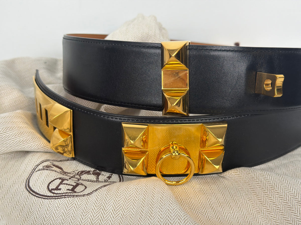 Hermes Collier de Chien 50 belt in Black Calfskin Leather Y