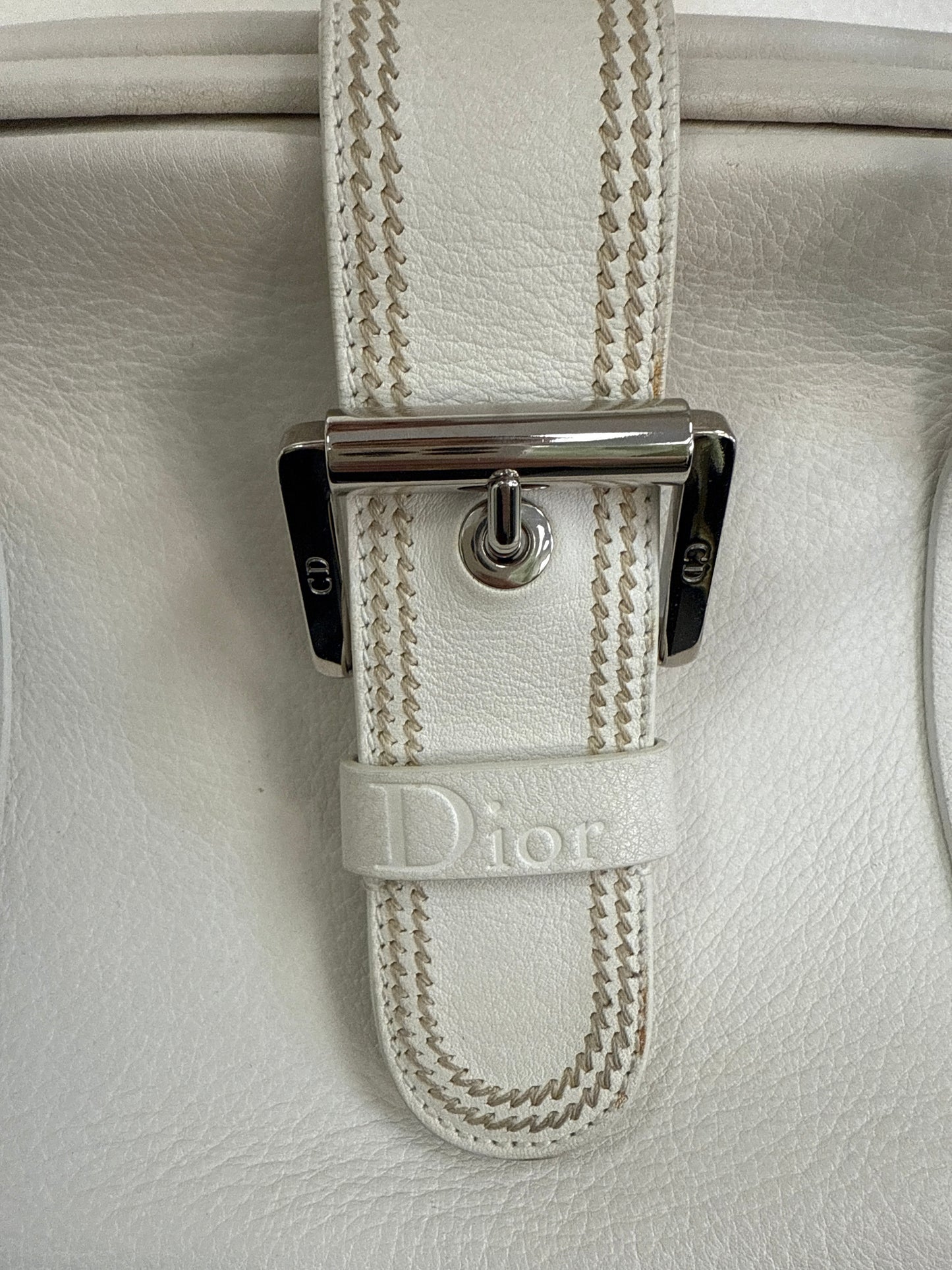 Christian Dior Vintage White Leather Top Handle Bag