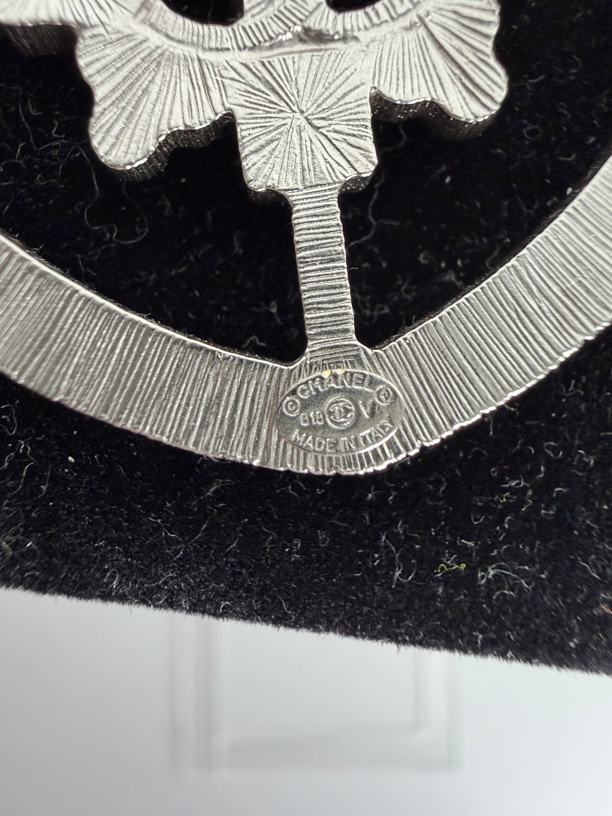 Chanel Swarovski Baguette Crystal CC Shield Brooch in Silver-Tone 2016 Collection K3