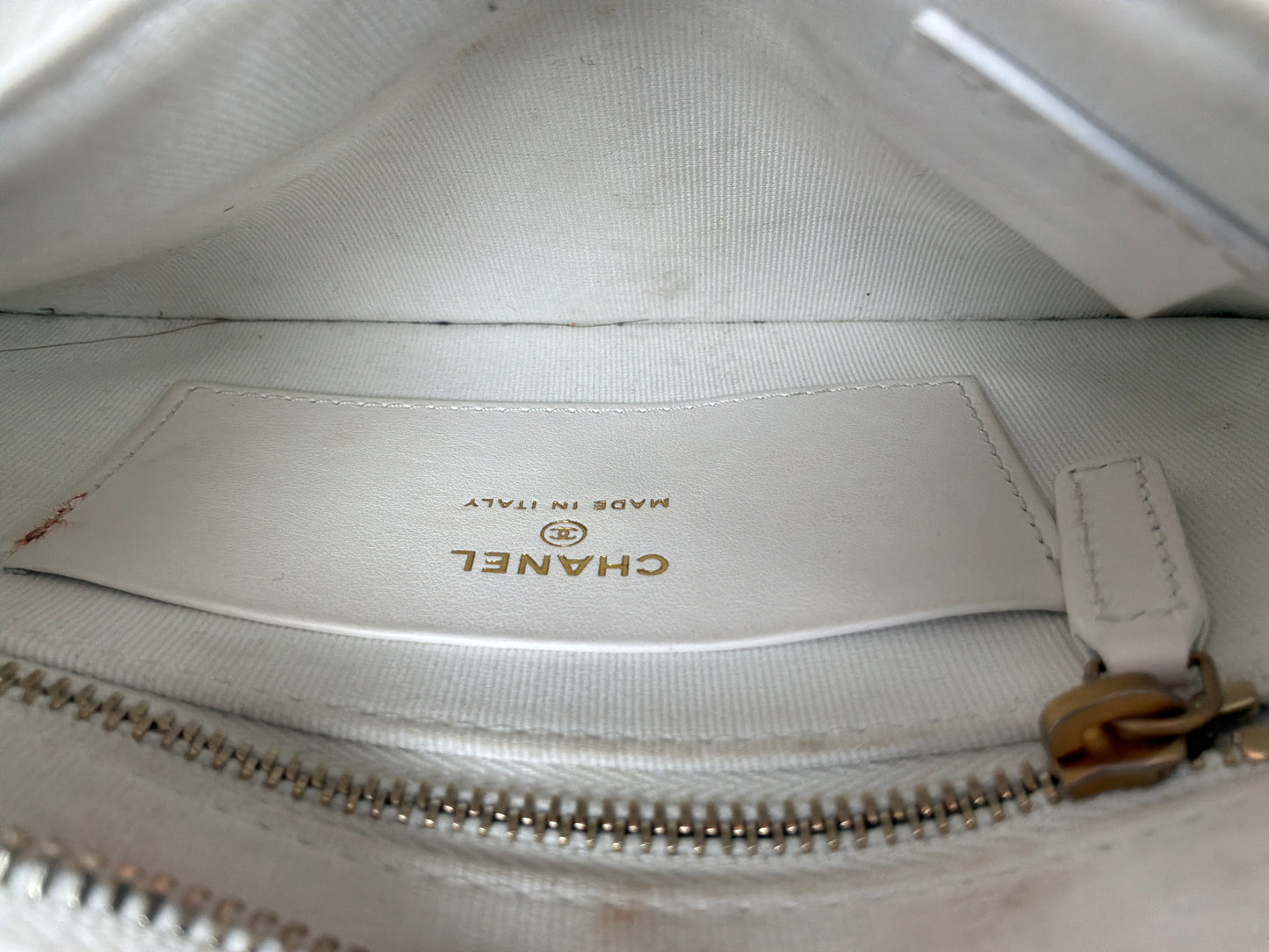 Chanel Lambskin Quilted Chain Around Top Handle Mini Bag White D4