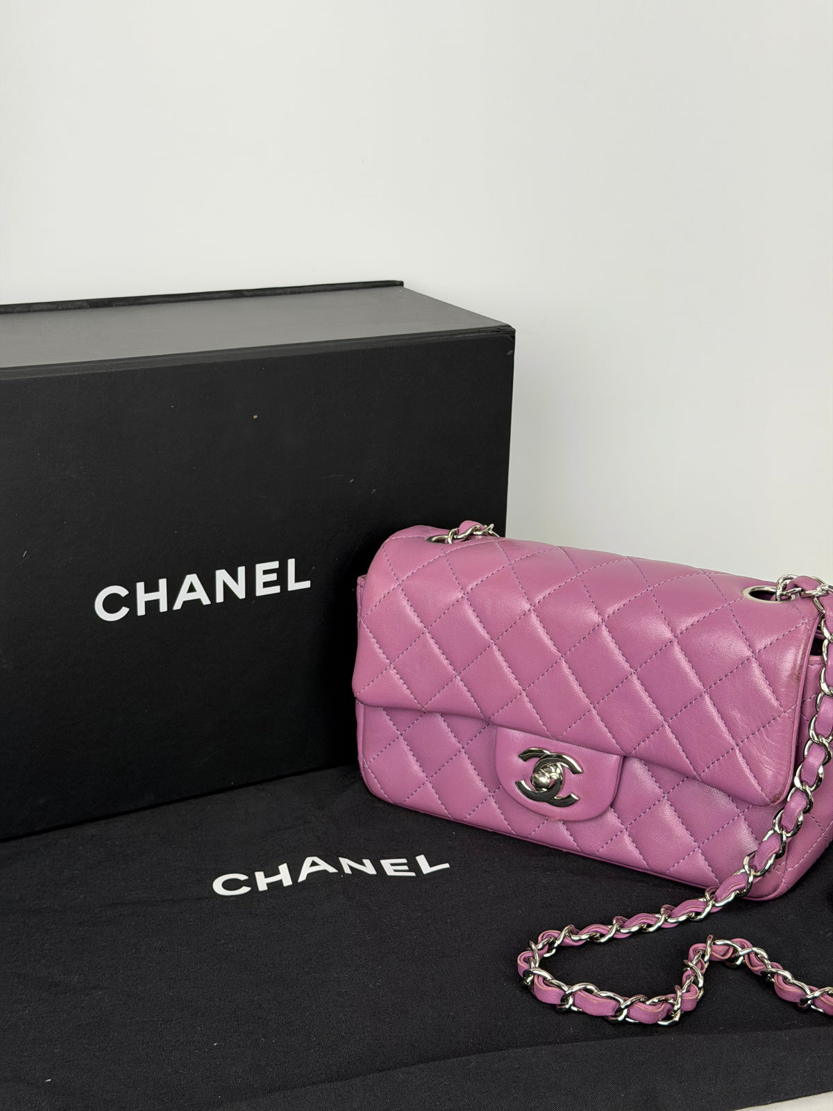 Chanel Quilted Lambskin Rectangular Mini Classic Flap Bag in Purple 2020 YE5