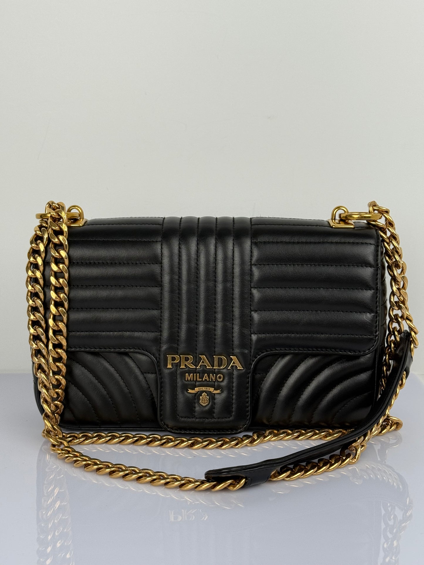 Prada Diagramme Black Leather Should Bag
